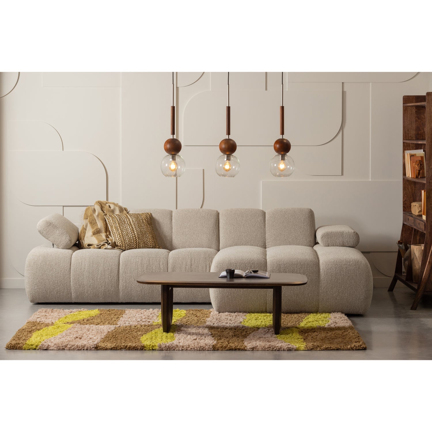 Modularer Ecksofa rechts MOJO honigfarbener Schafwolle