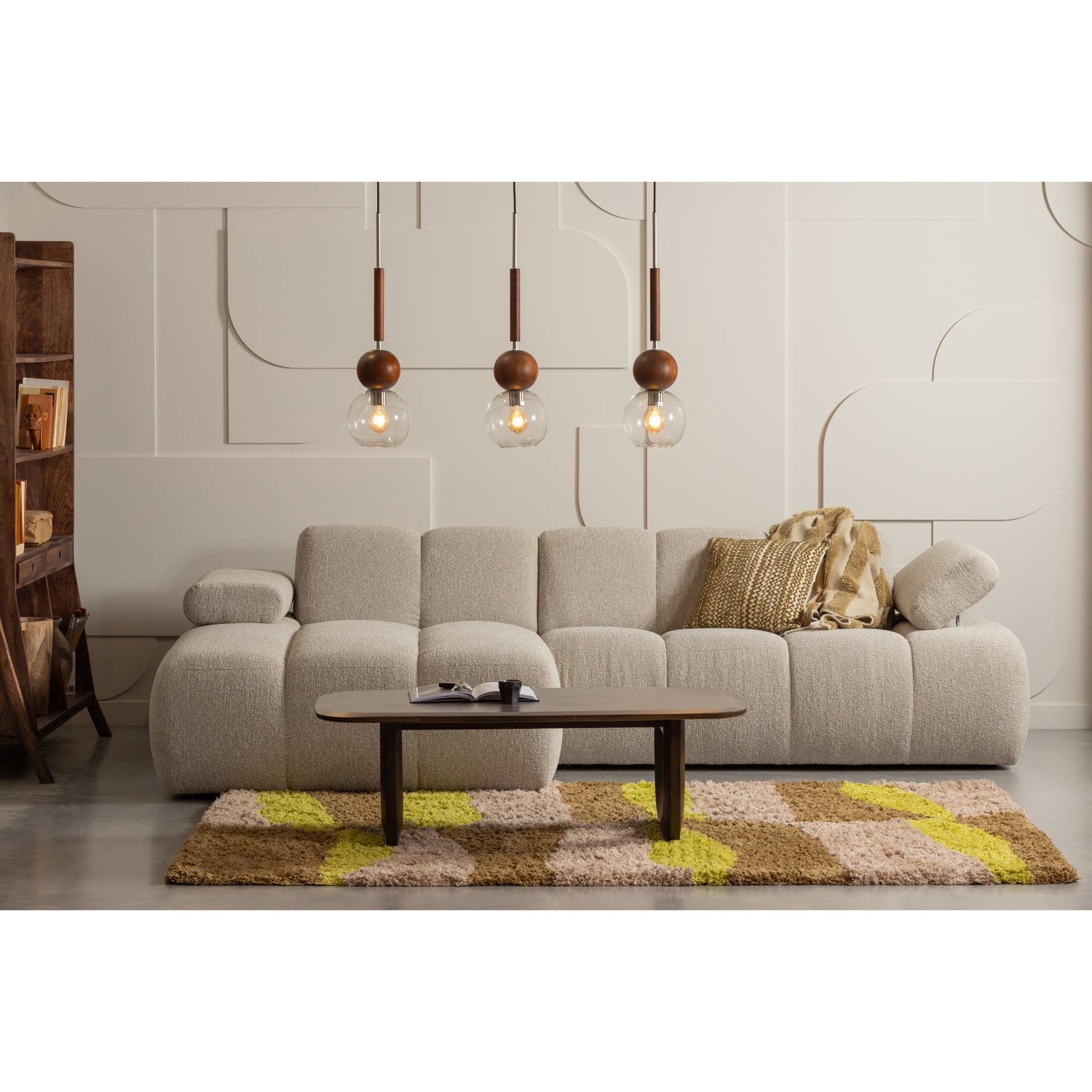 Modularer Links-Ecksofa MOJO in Honigfarbenem Schafsfell