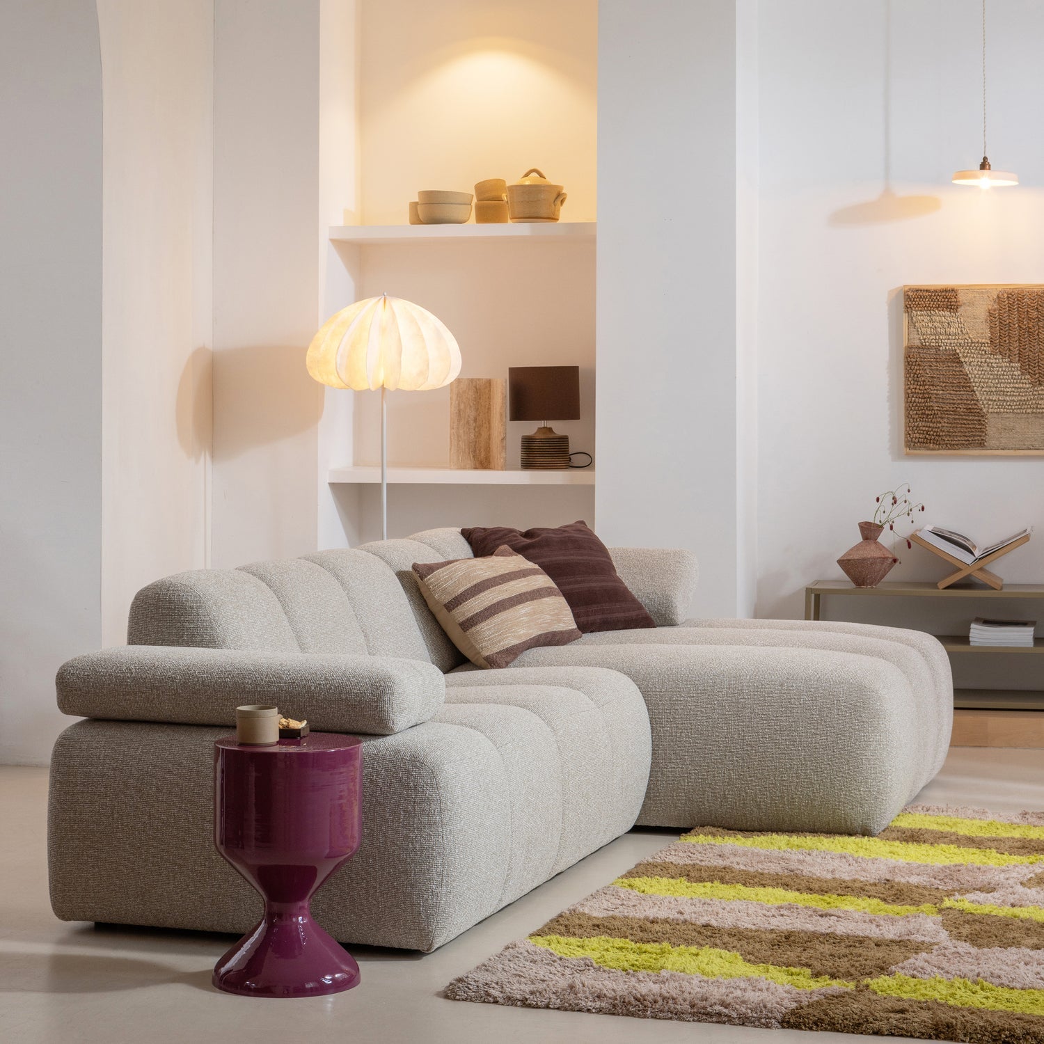 Modulares Sofa MOJO - rechtes Eckelement ecru Schafwolle