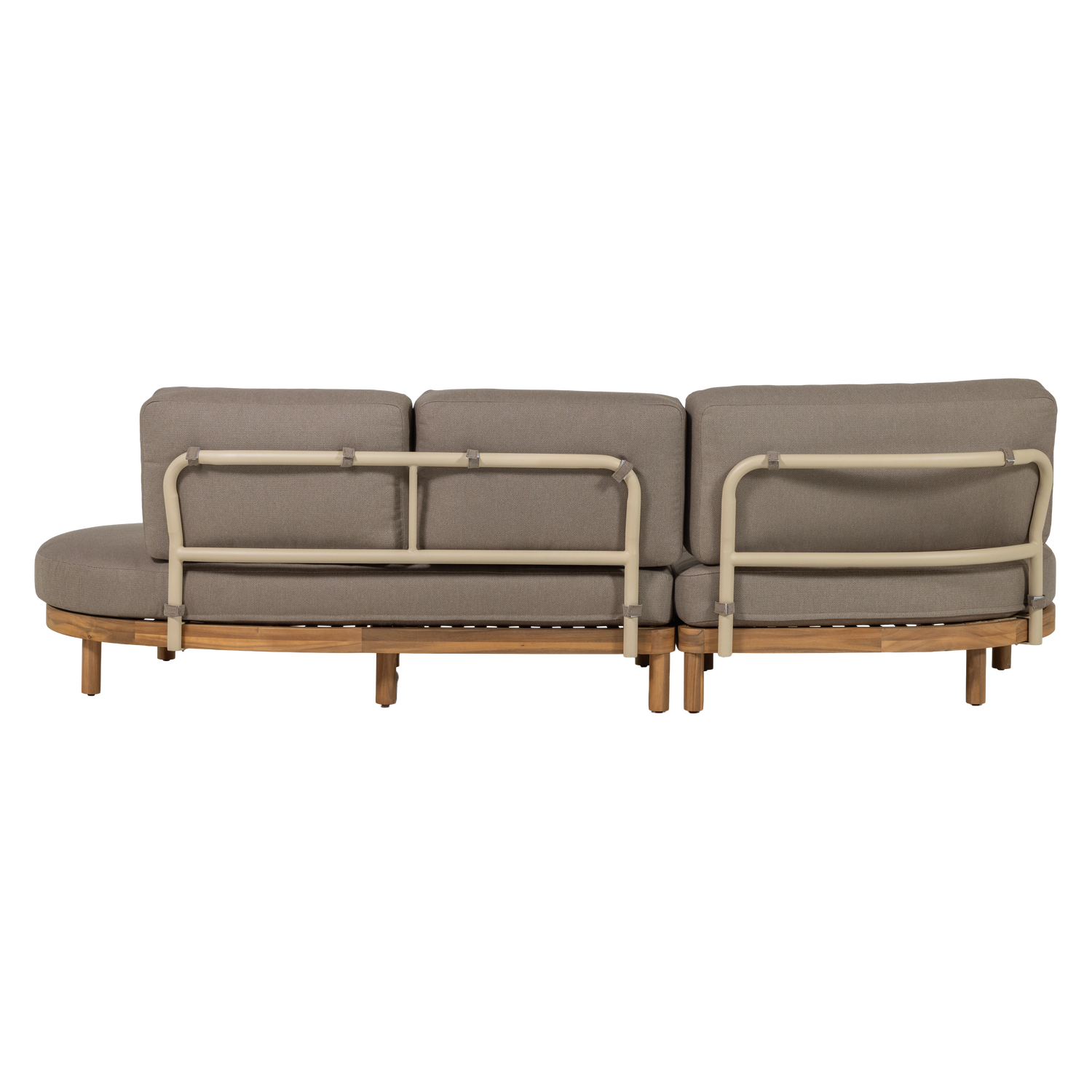 Left-facing garden corner sofa ZINTO in gray with an acacia wood base