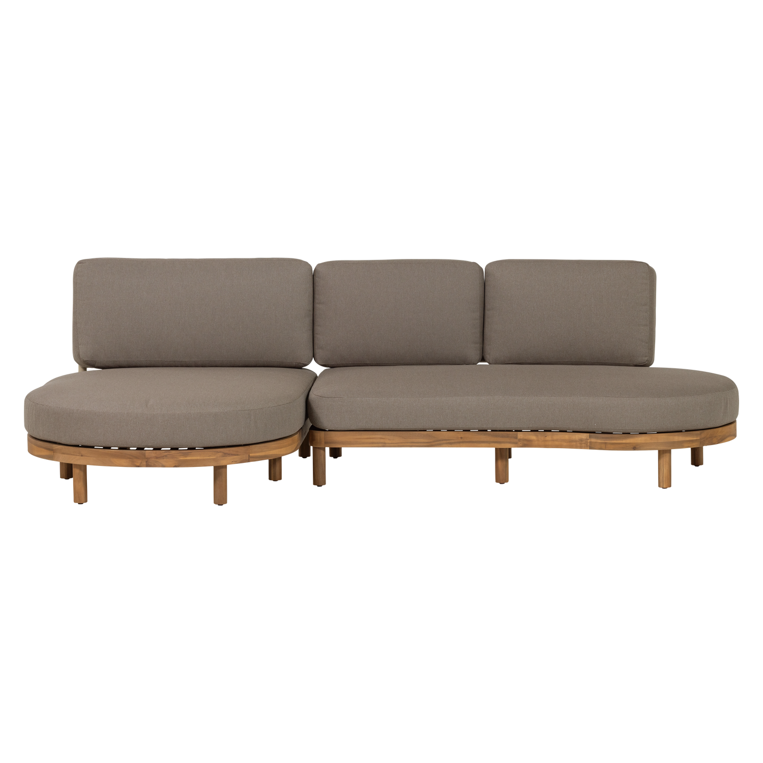 Left-facing garden corner sofa ZINTO in gray with an acacia wood base