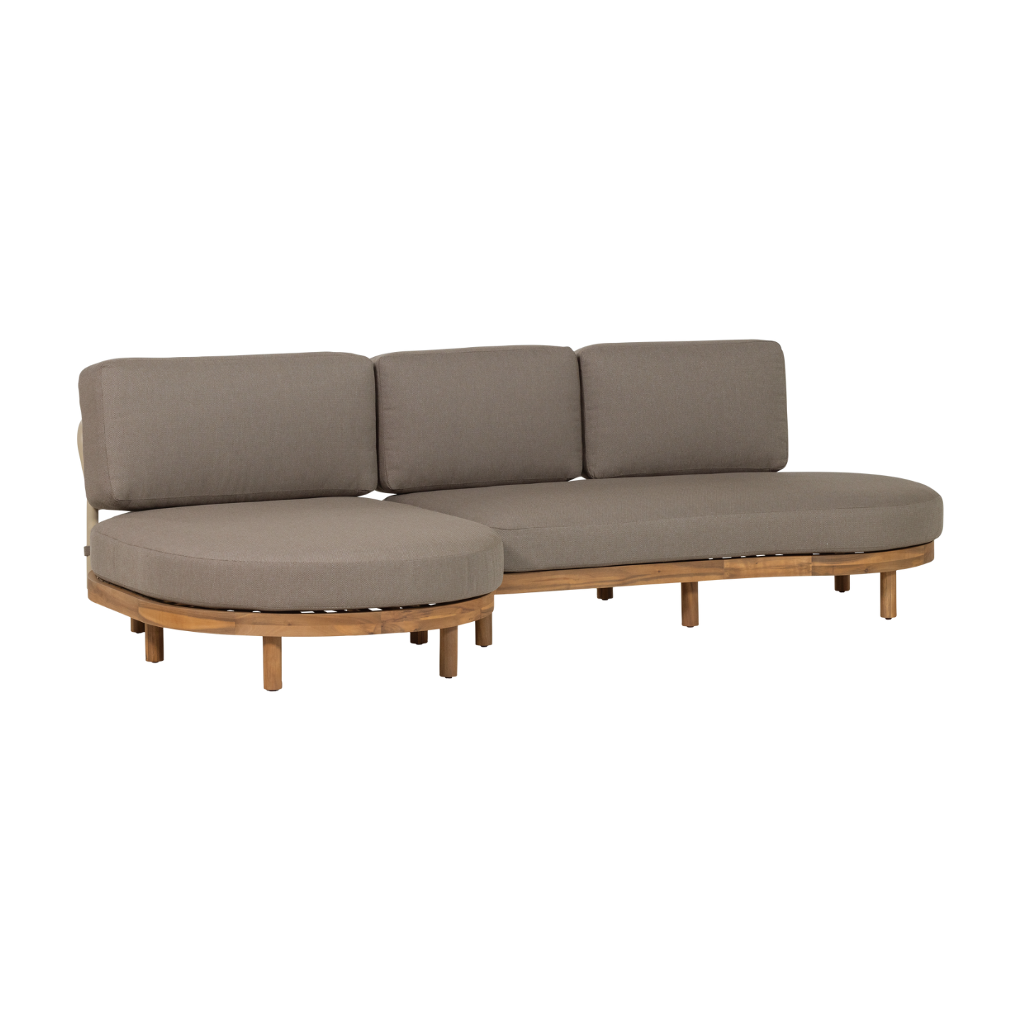 Left-facing garden corner sofa ZINTO in gray with an acacia wood base