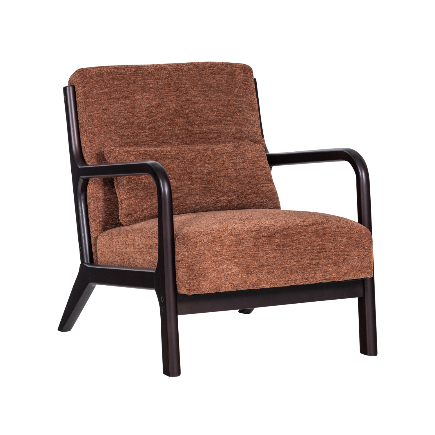 MARK Armchair in Brown Chenille with Black Base