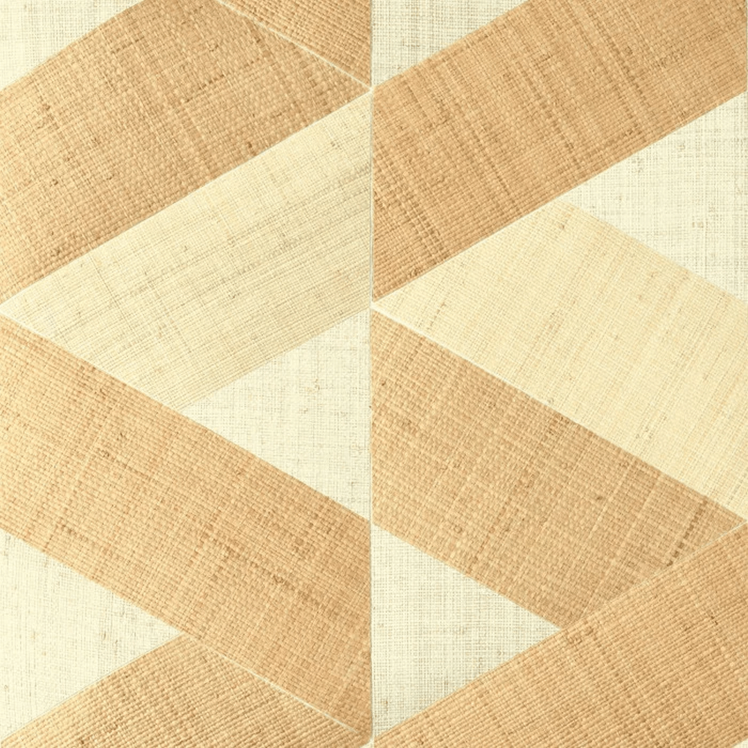 Natural wallpaper with a geometric pattern made of raffia SOLAL - NATUREL light brown with beige