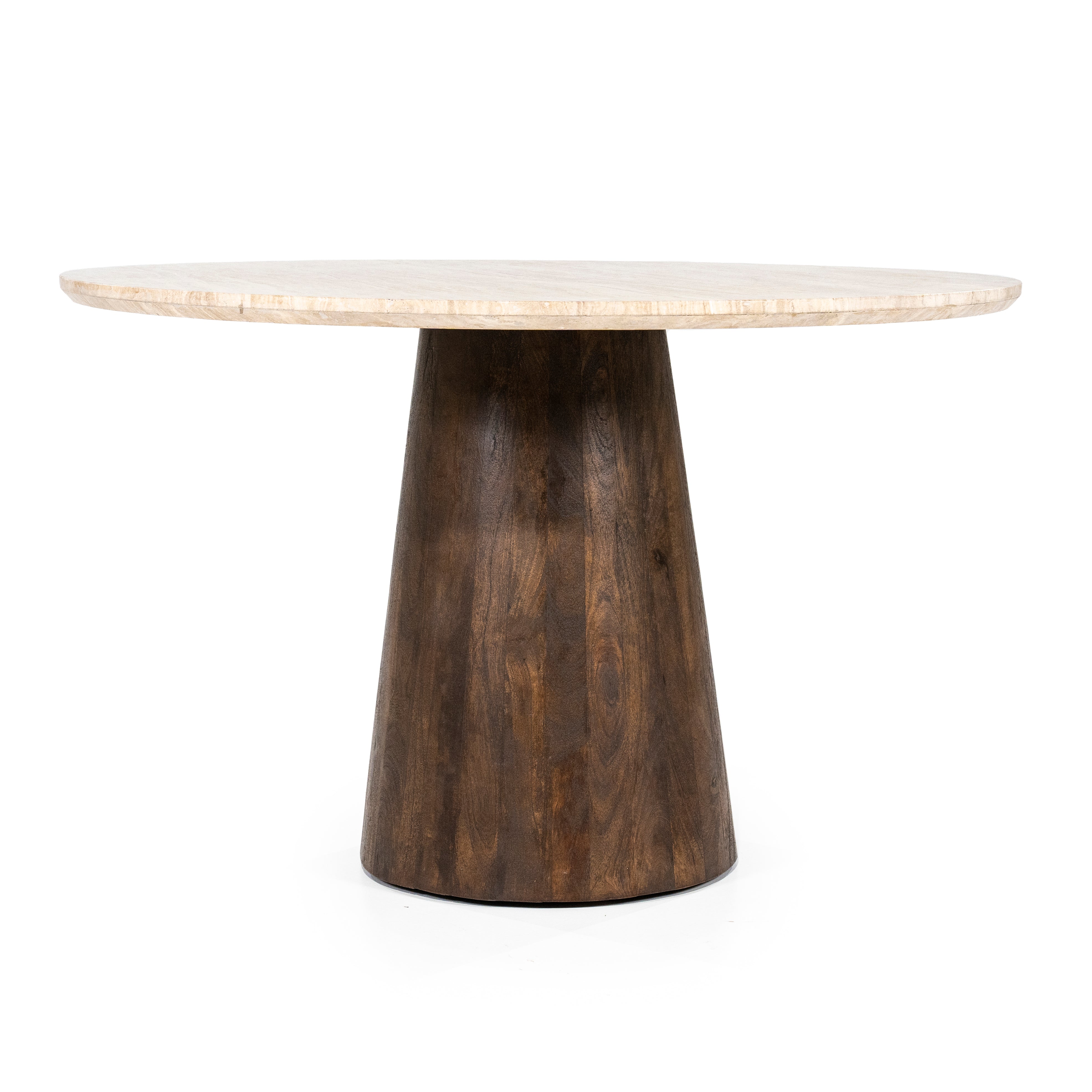 Round Table AIKIN Travertine with Wooden Base