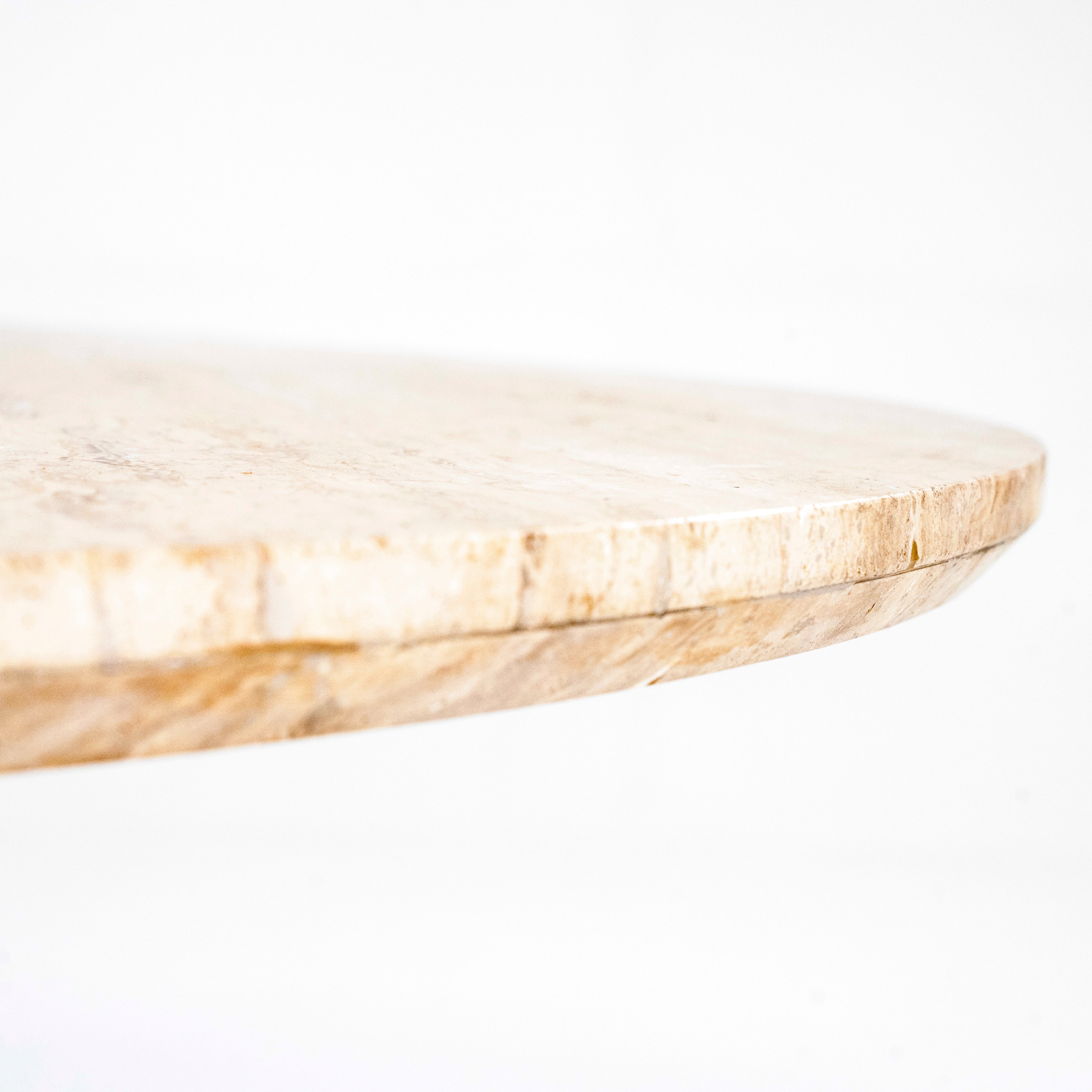 Round Table AIKIN Travertine with Wooden Base