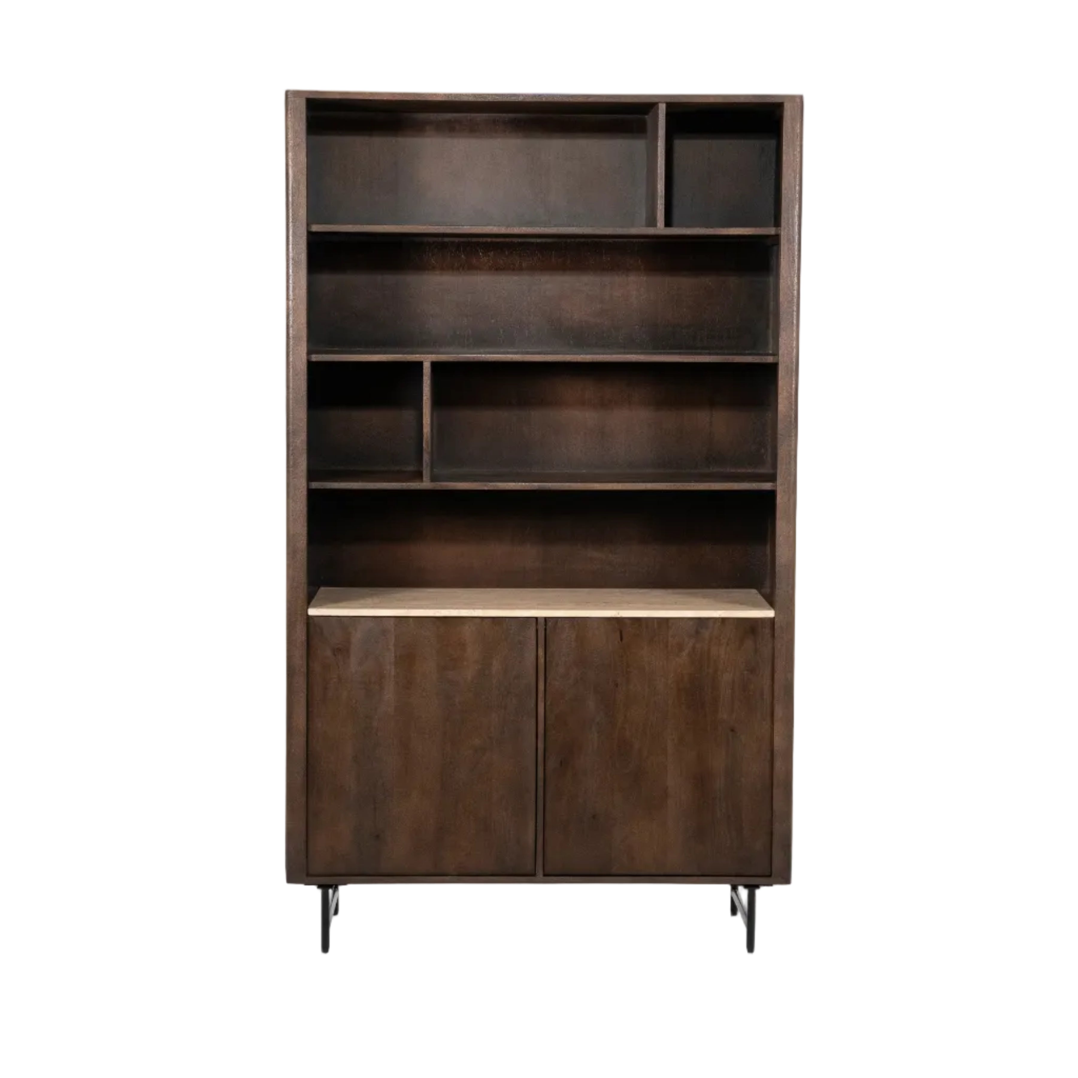 LIO Shelf brown mango wood with travertine