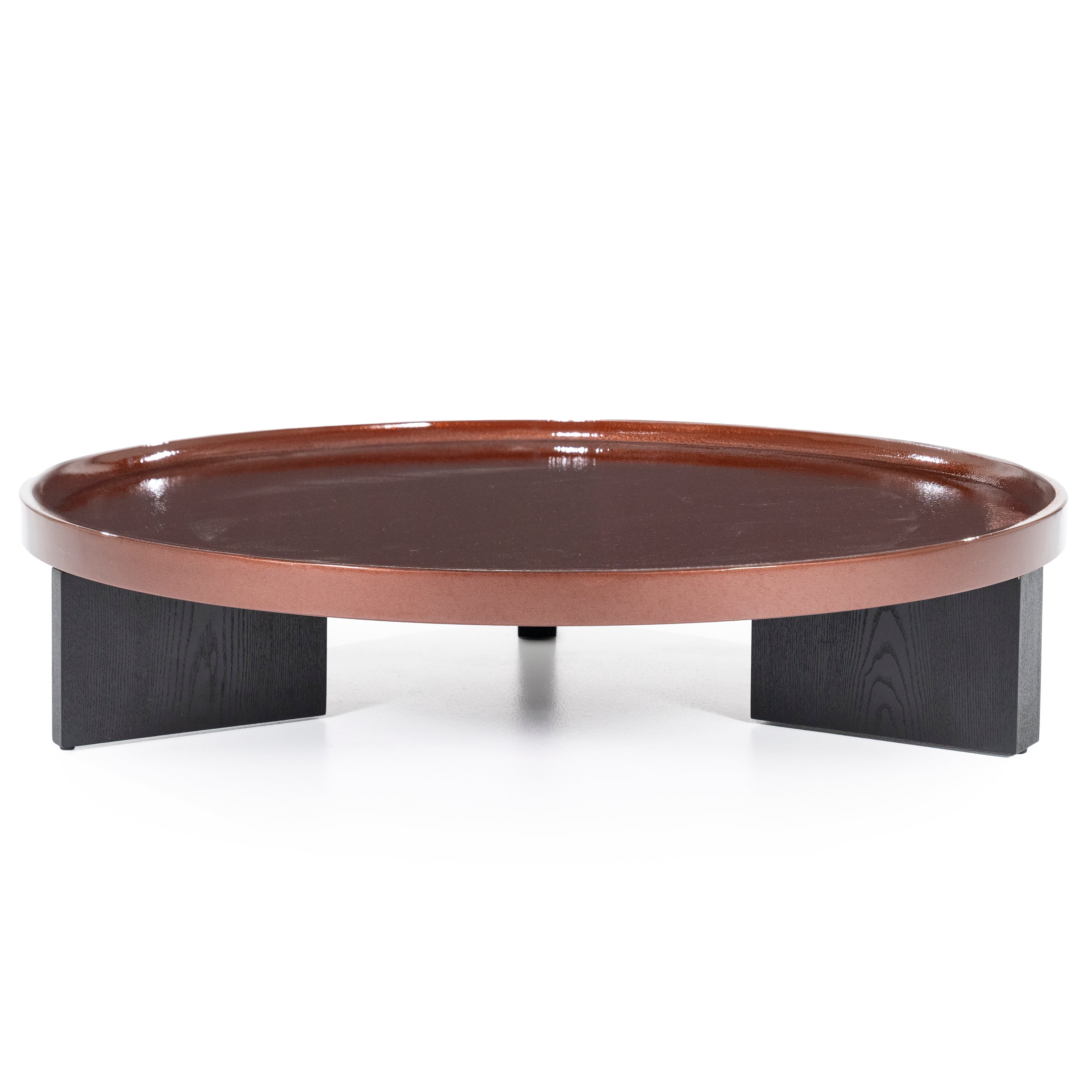 MAYSON burgundy coffee table with wooden base