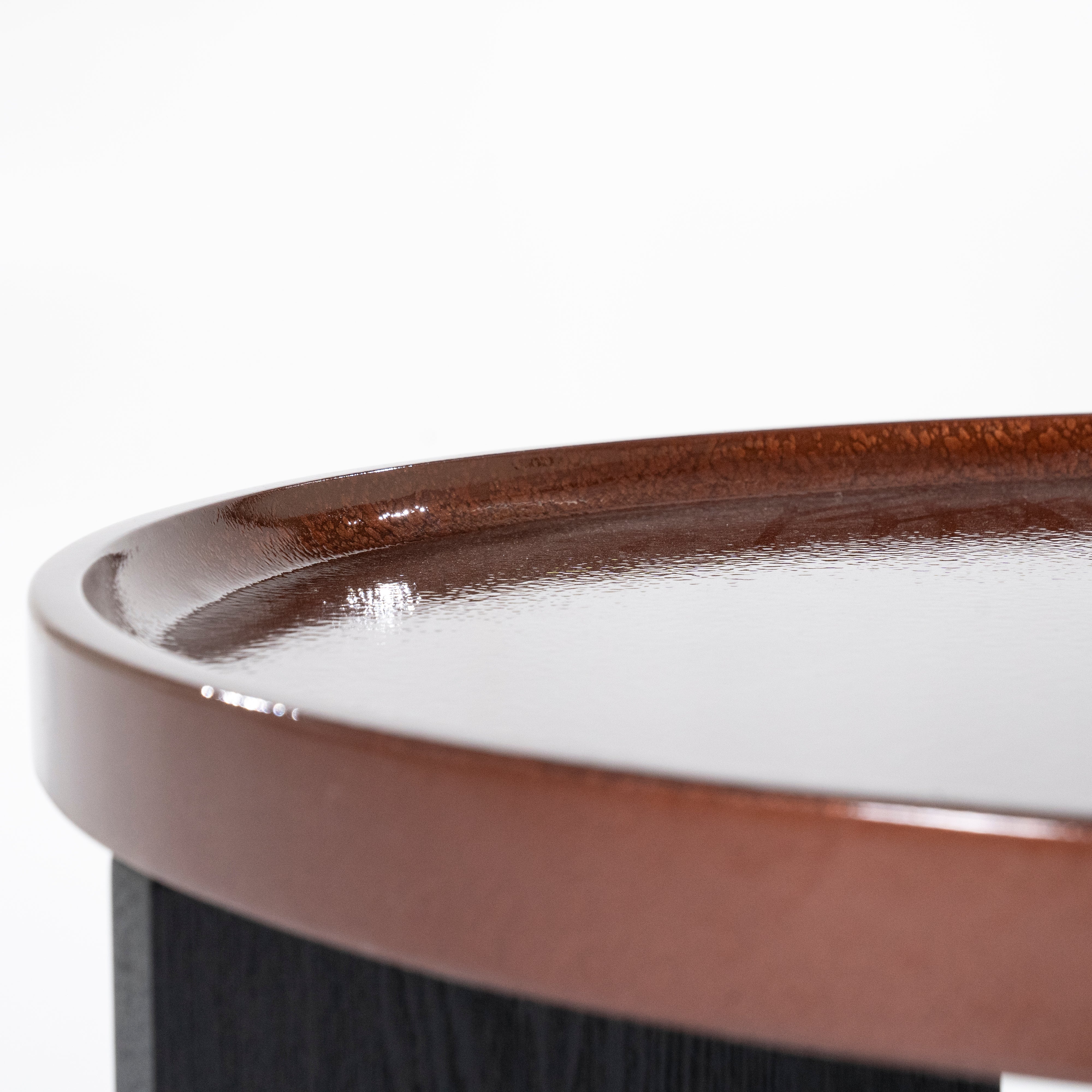 MAYSON burgundy coffee table with wooden base