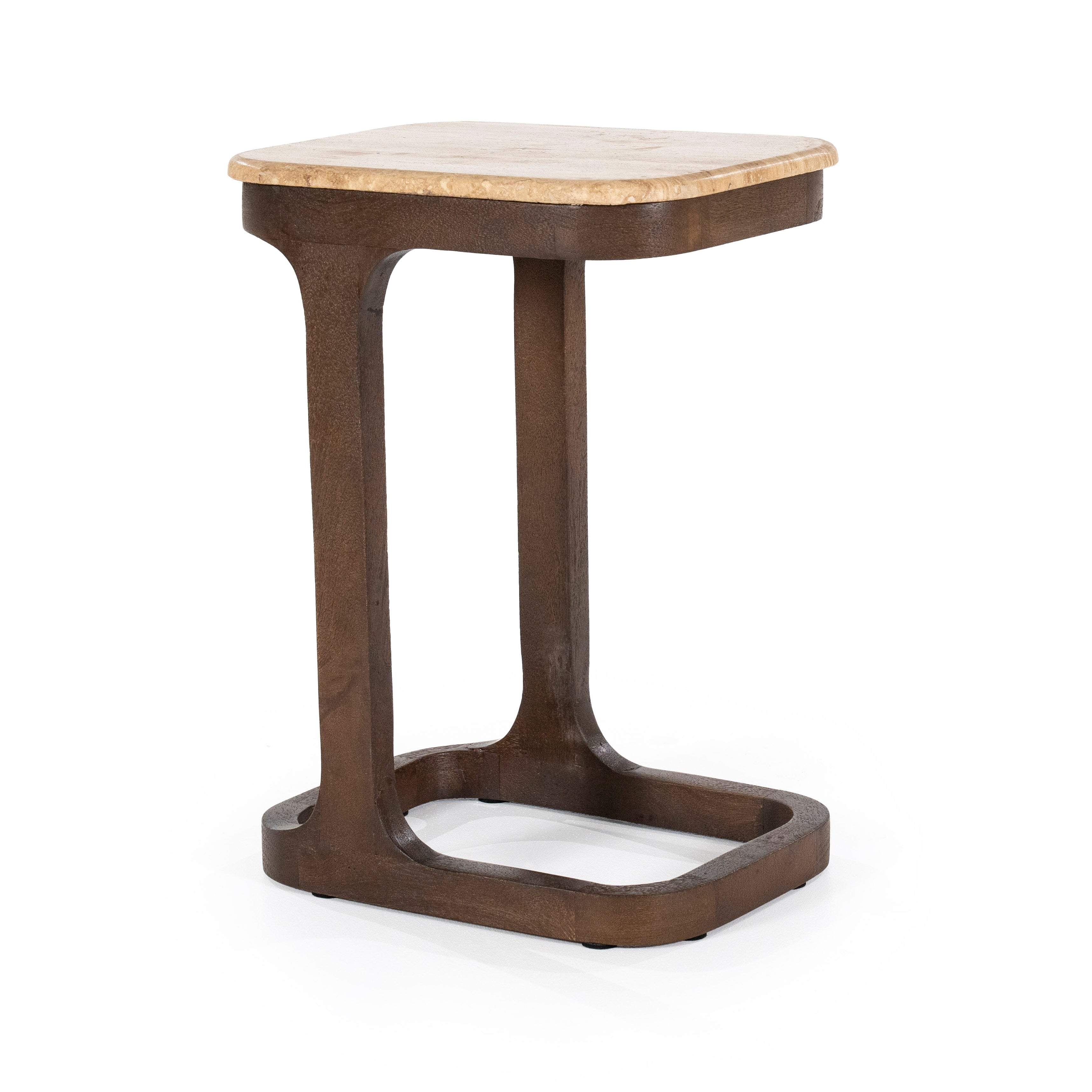 TYLER side table made of mango wood with a travertine top