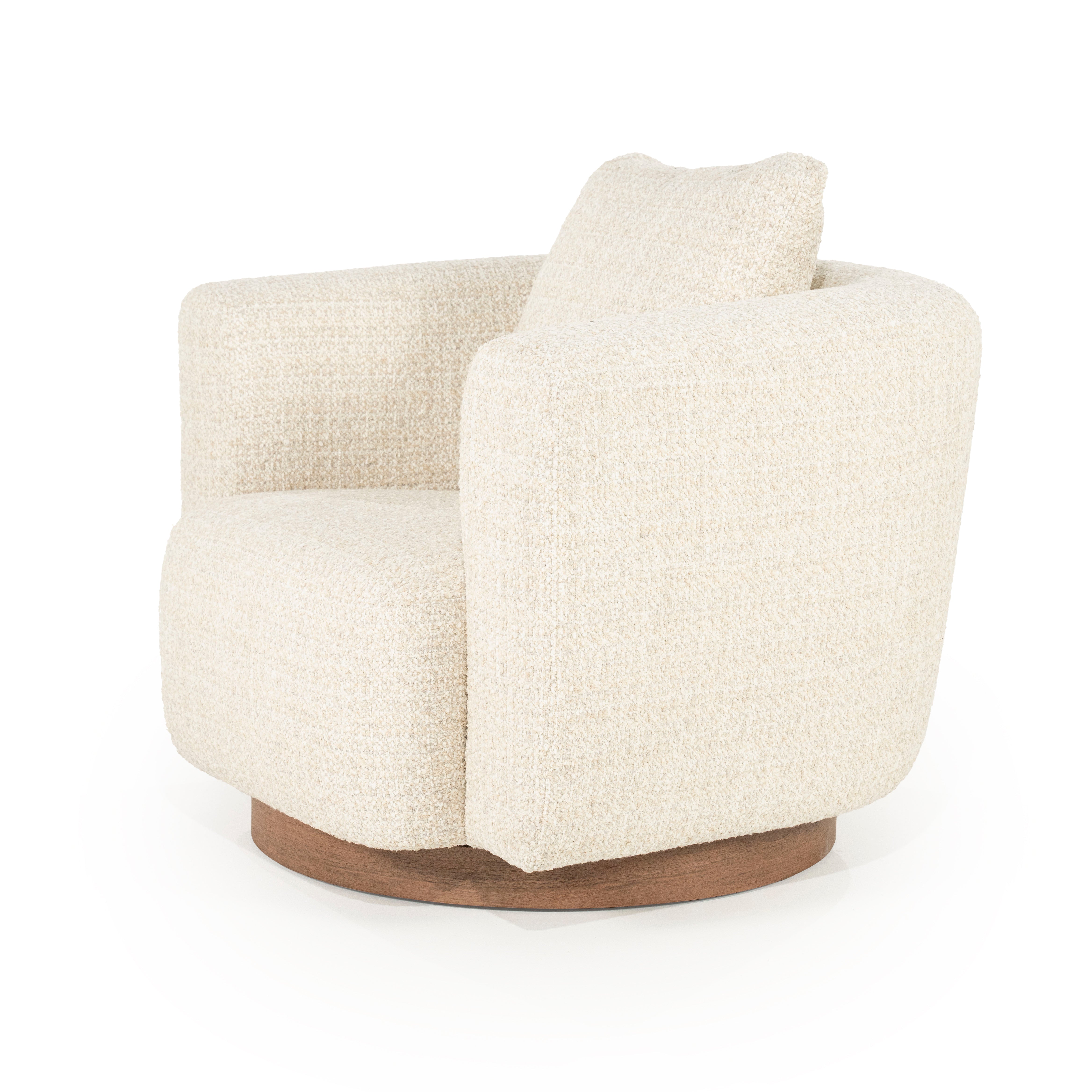 JORDAN light beige swivel armchair with wooden base