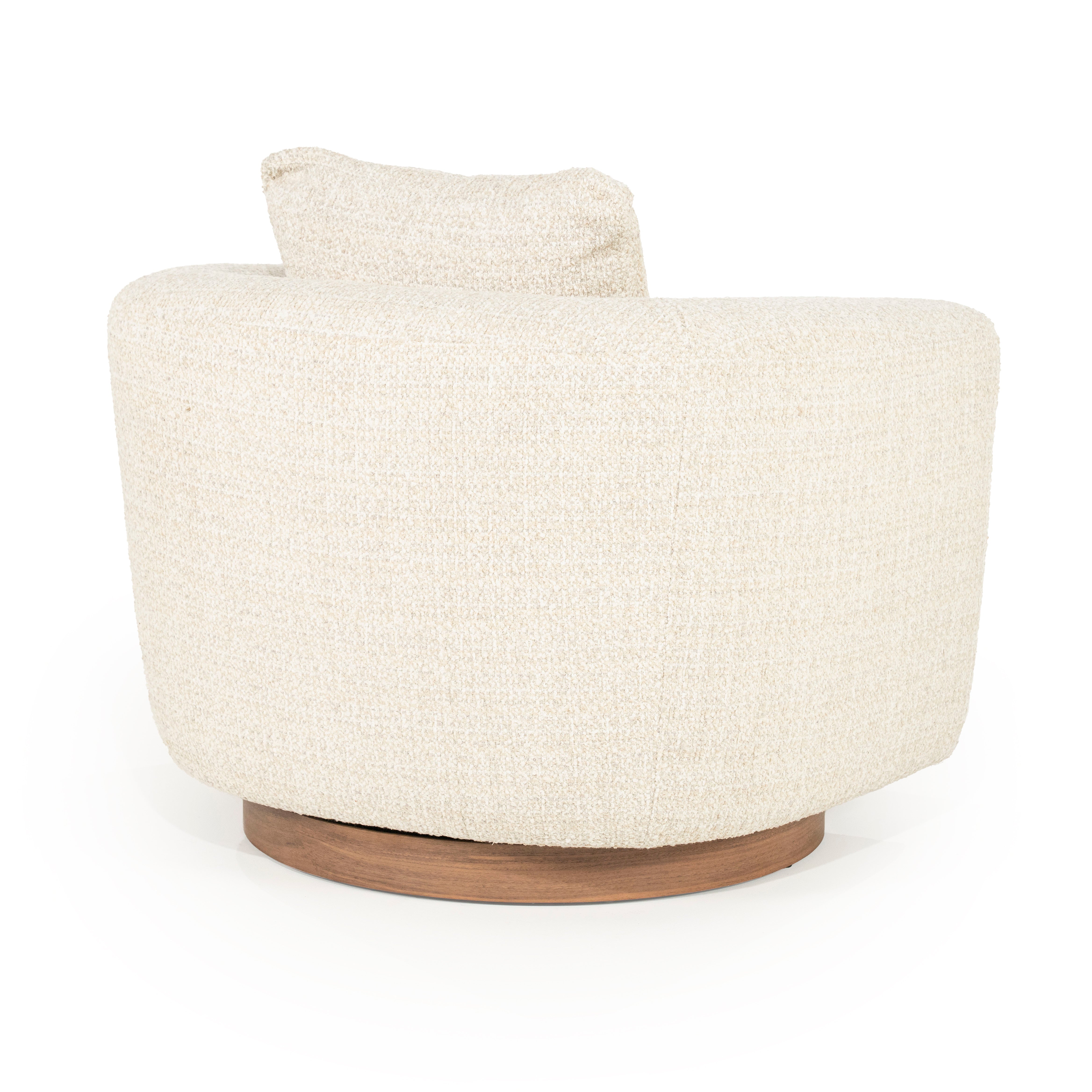 JORDAN light beige swivel armchair with wooden base