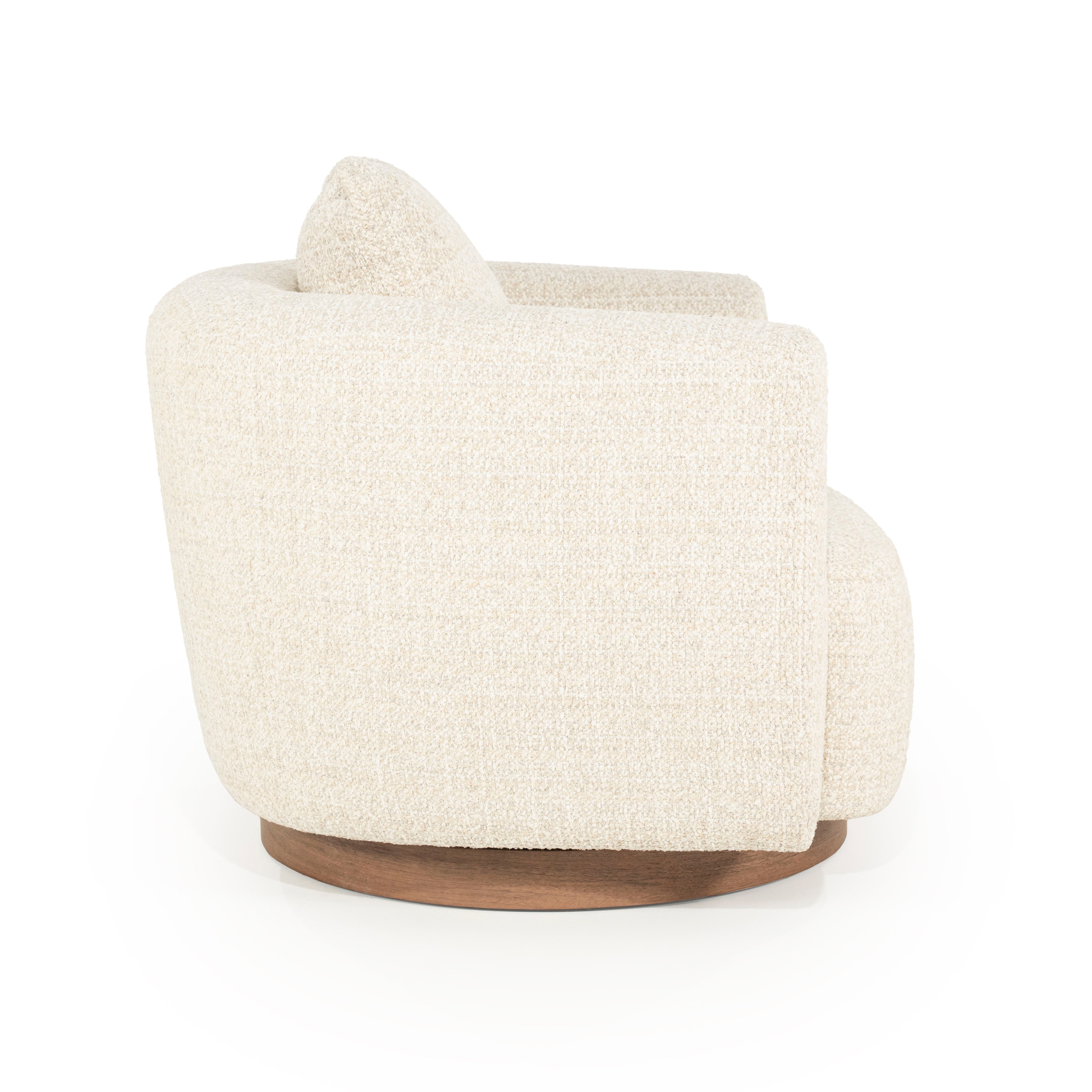 JORDAN light beige swivel armchair with wooden base
