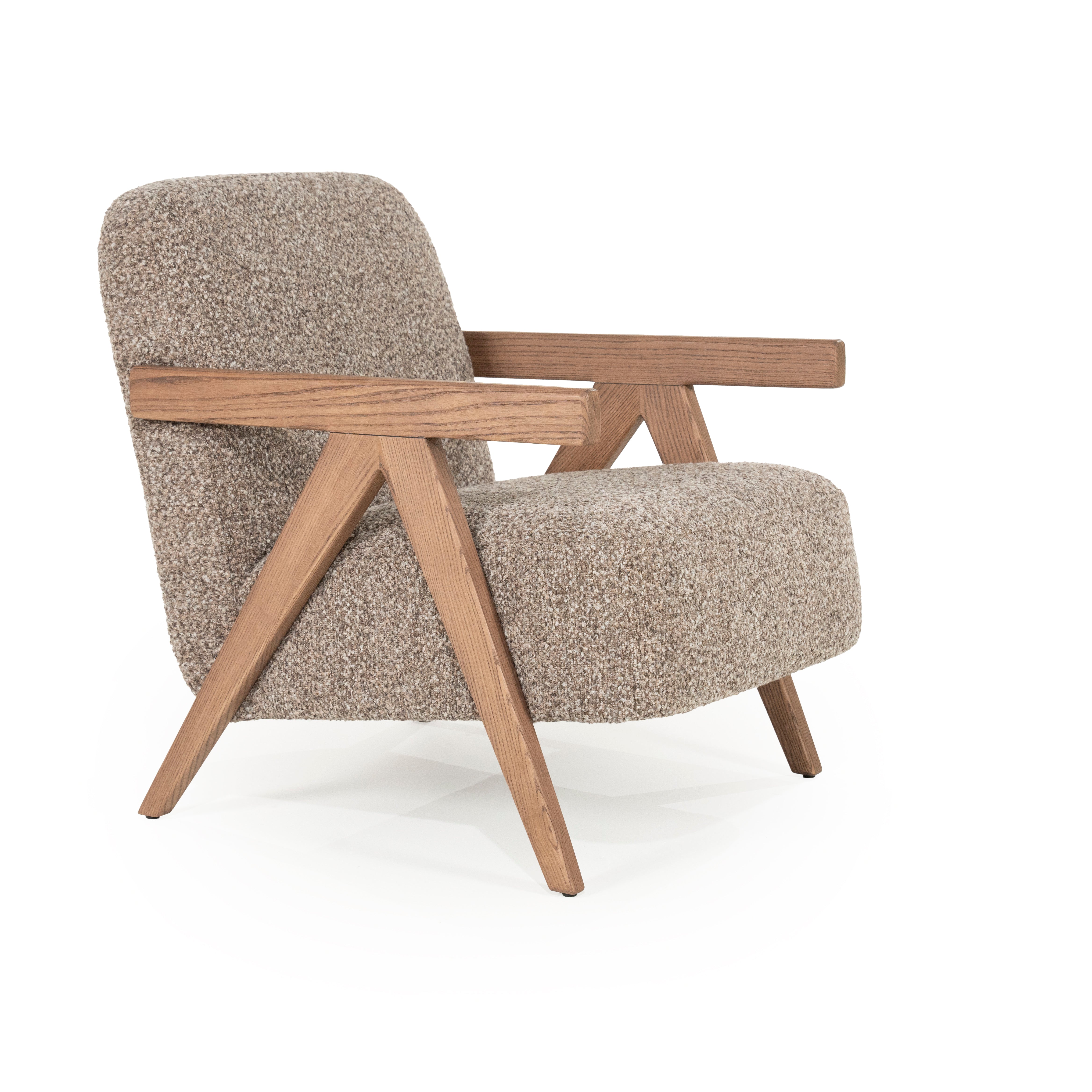FRANCIS Armchair in Dark Beige with Wooden Base