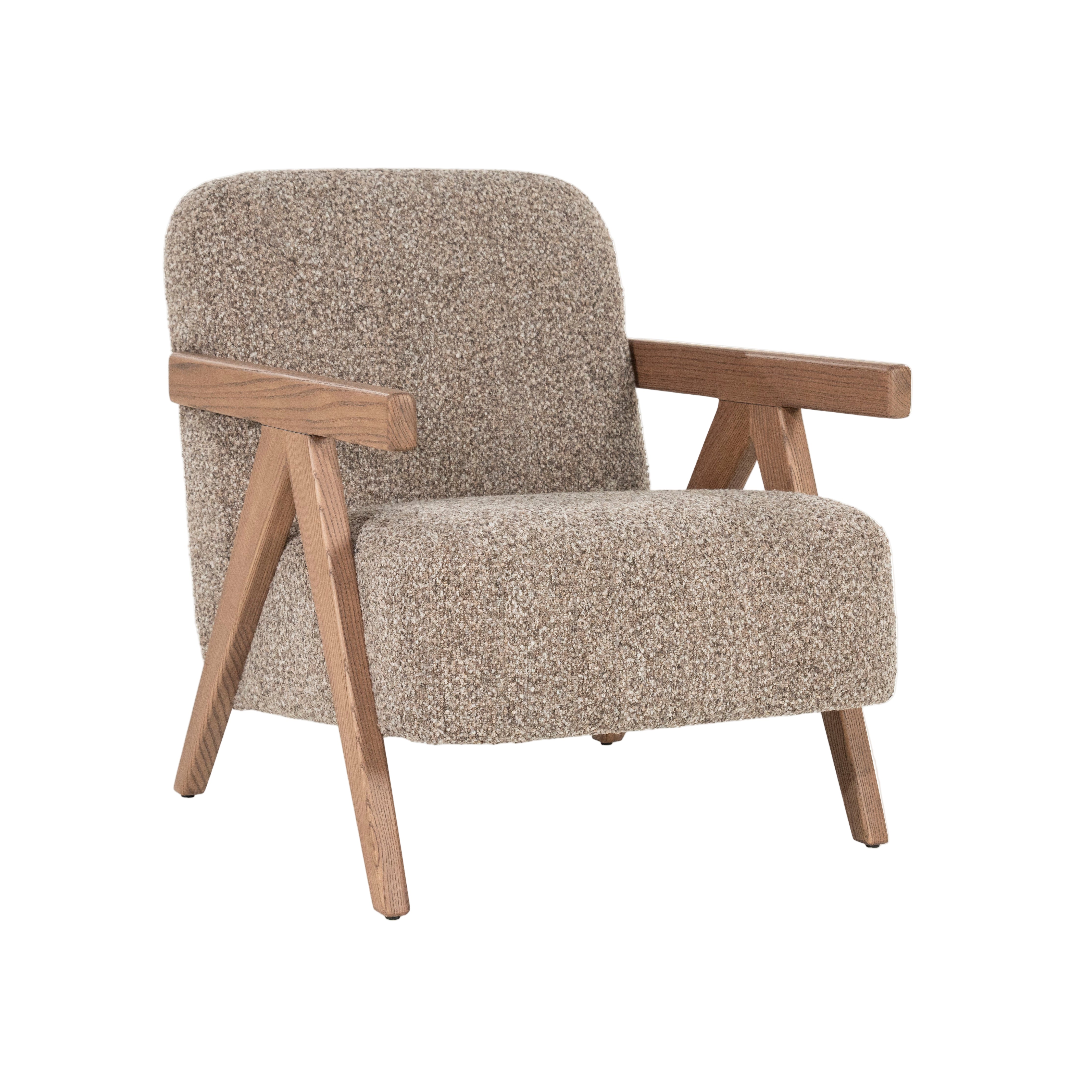 FRANCIS Armchair in Dark Beige with Wooden Base