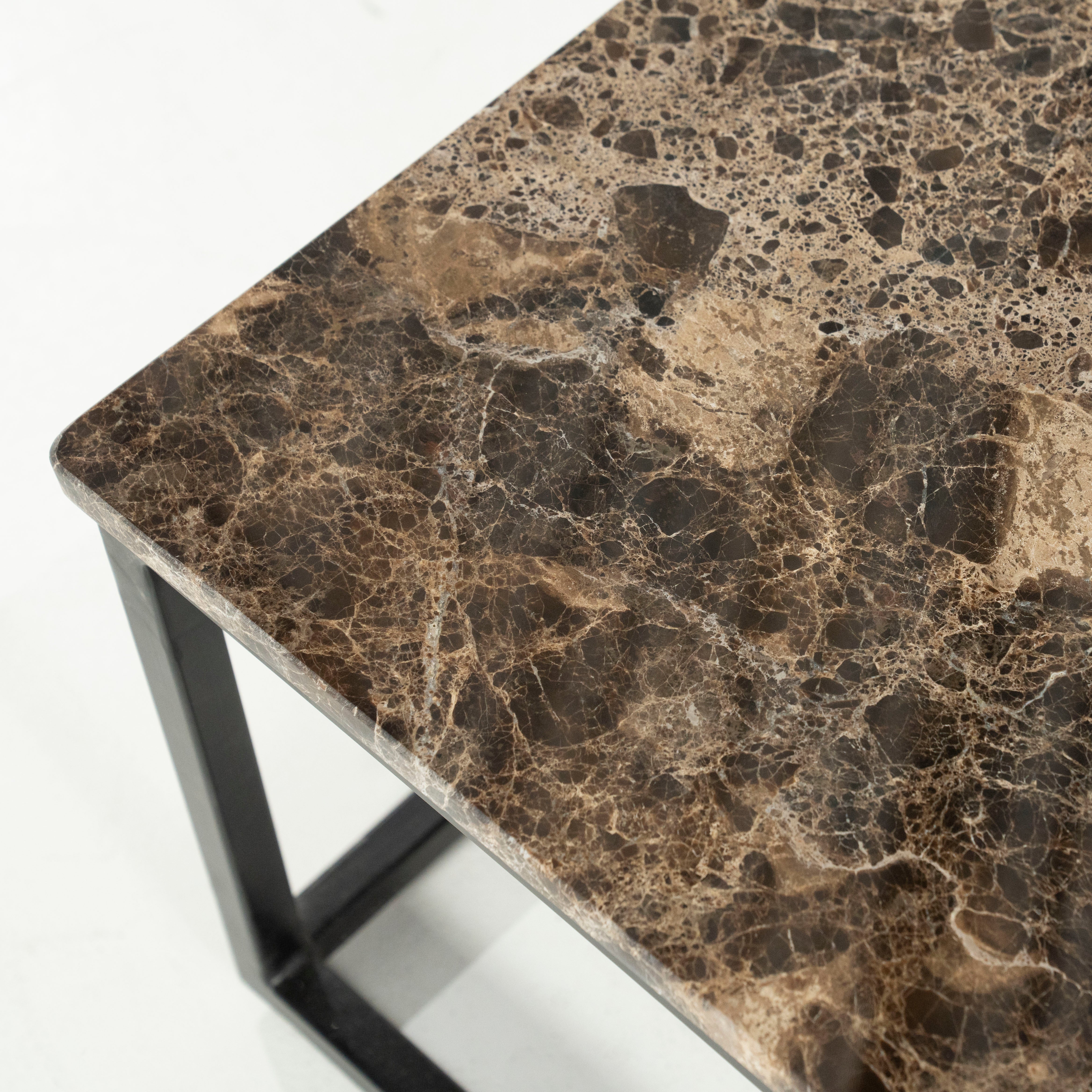 Couchtisch RICO dunkelbrauner Marmor mit Metallbasis