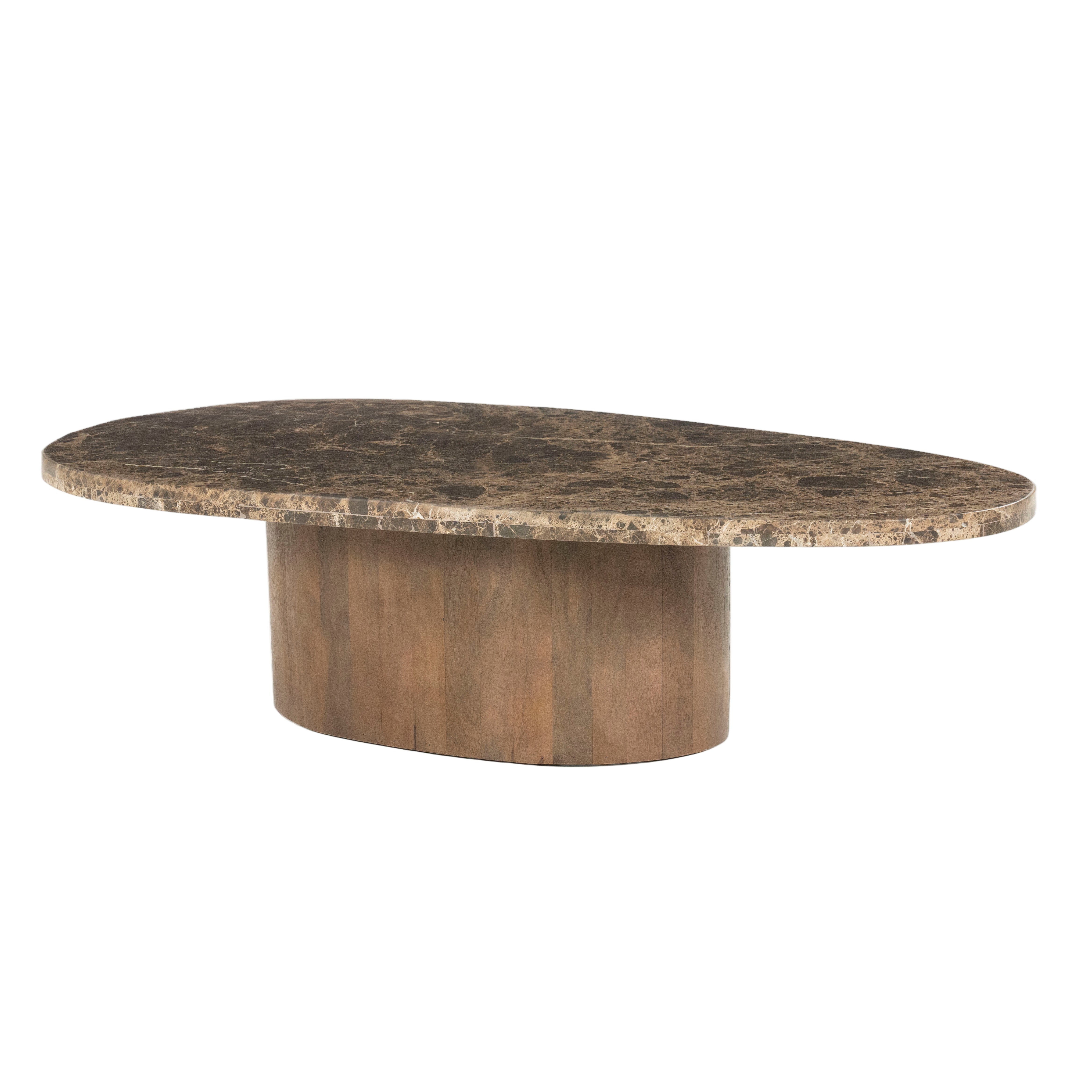 BRADLEY dark brown marble coffee table with a wooden base