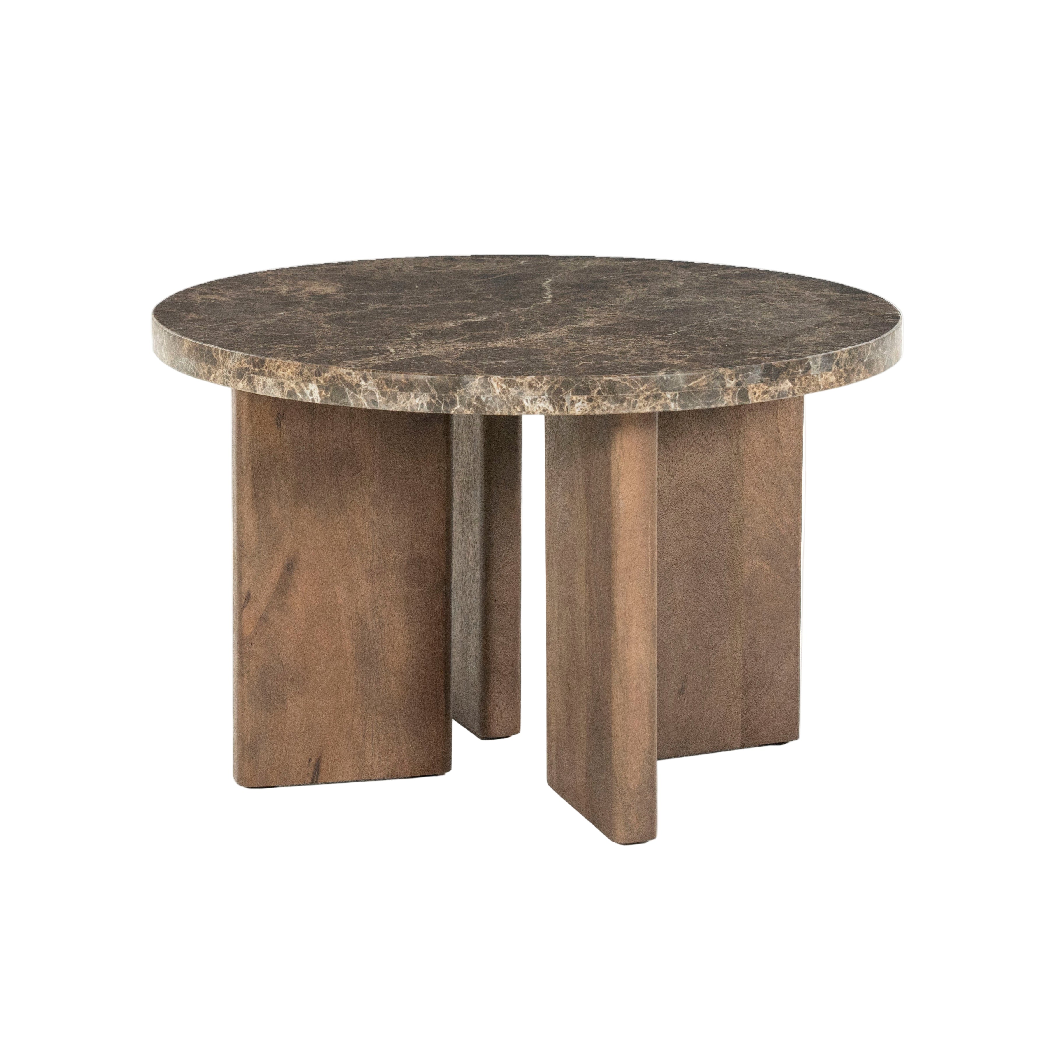 LANDO side table dark brown marble with wooden base
