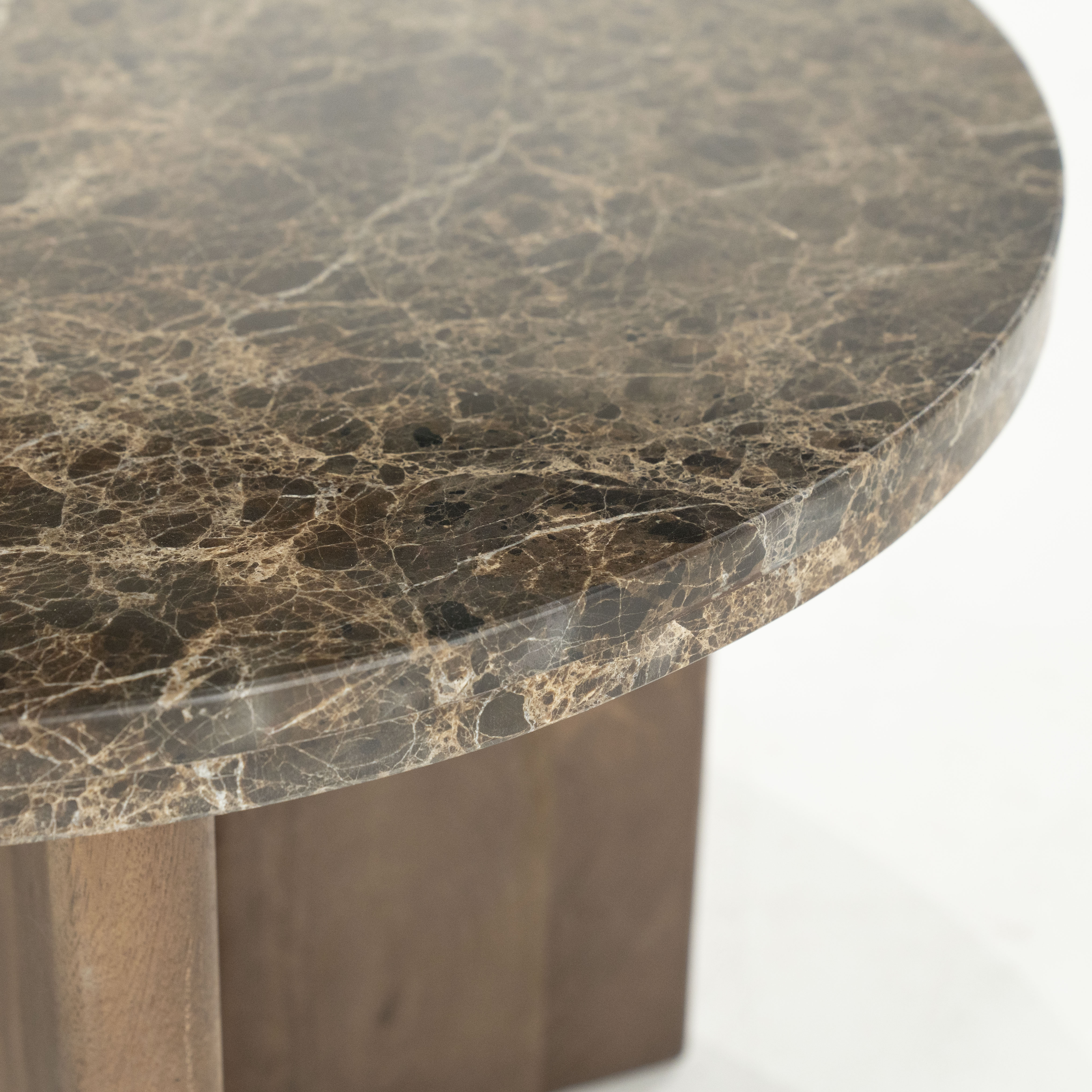 LANDO side table dark brown marble with wooden base
