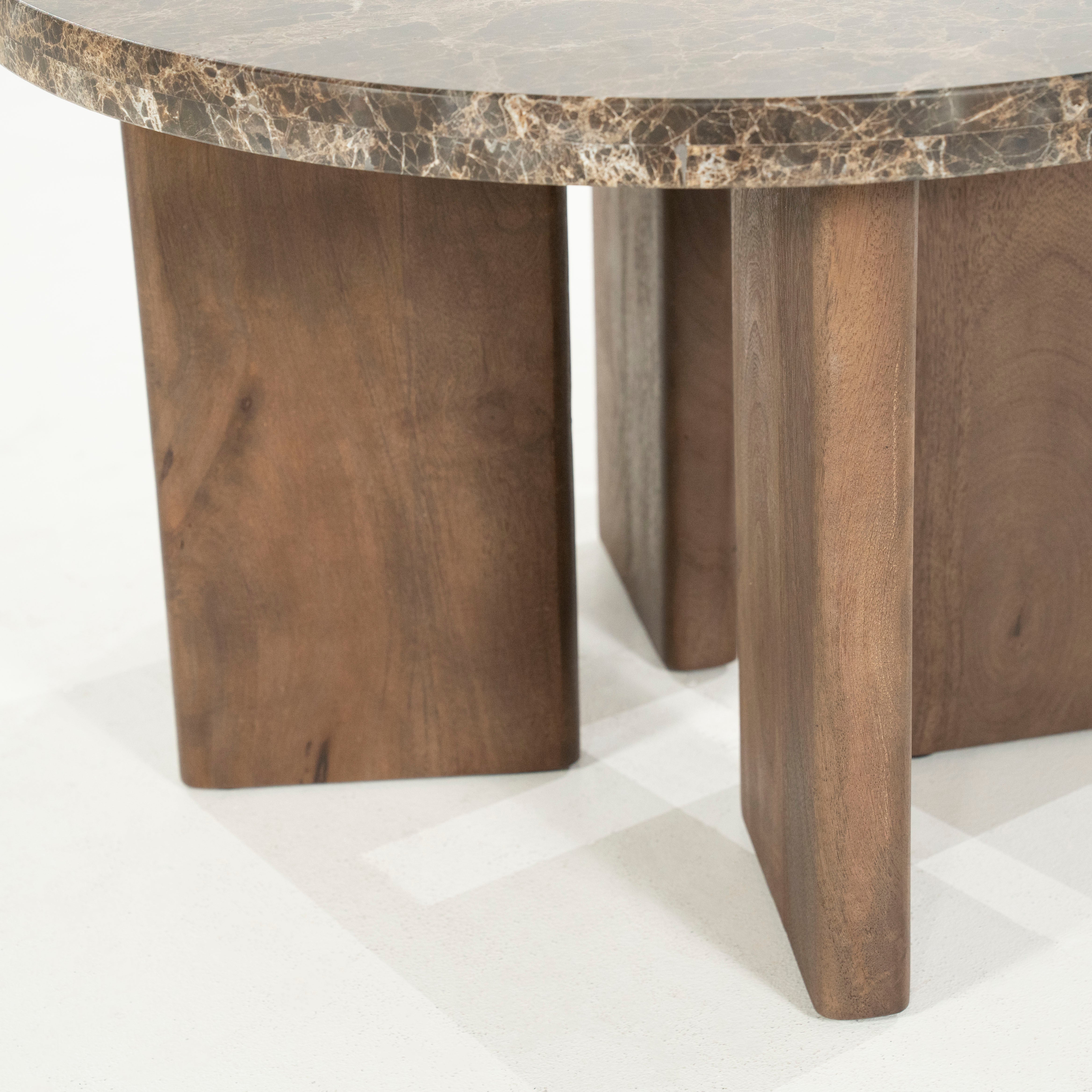 LANDO side table dark brown marble with wooden base