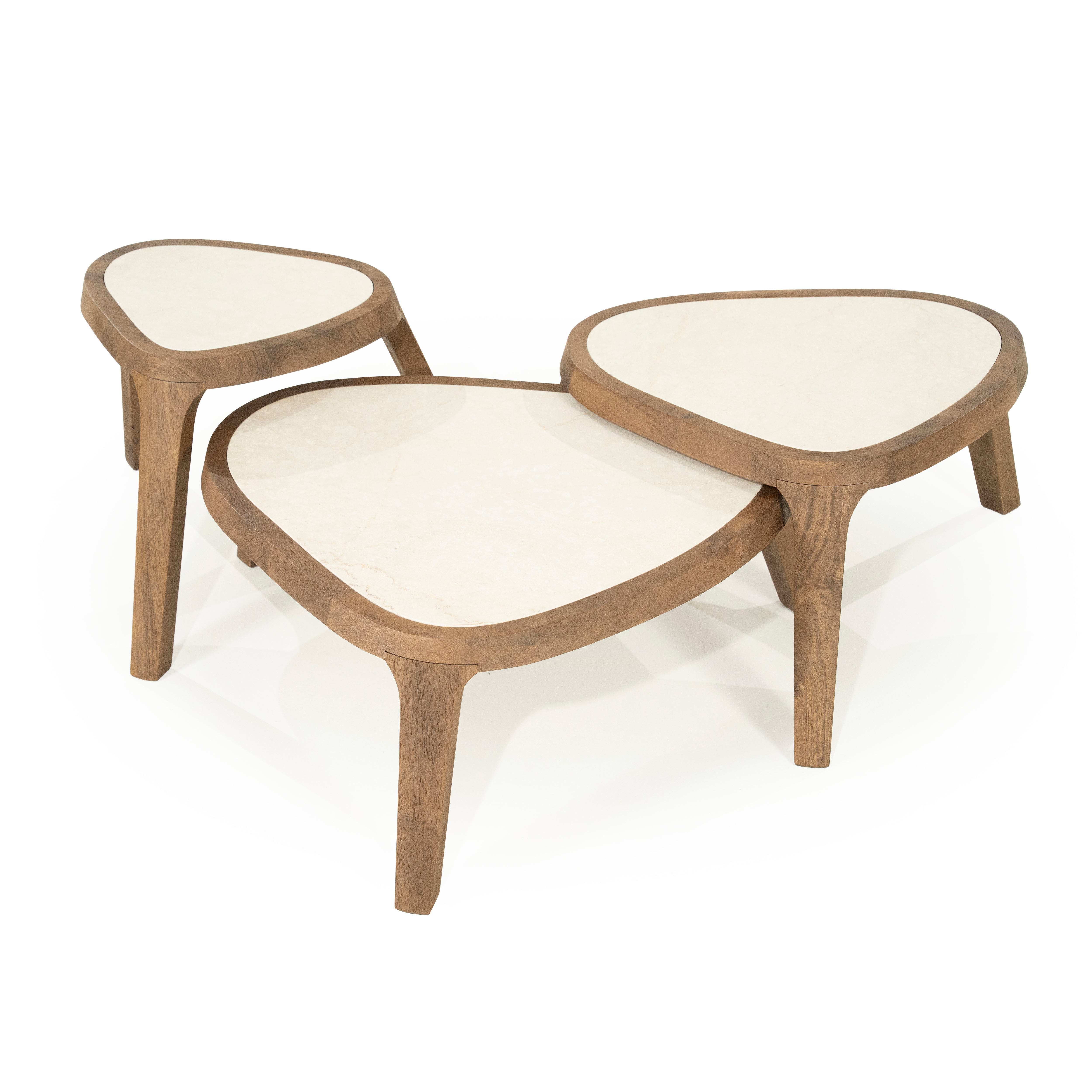 FRED Coffee Table Cream Marble with Wooden Base