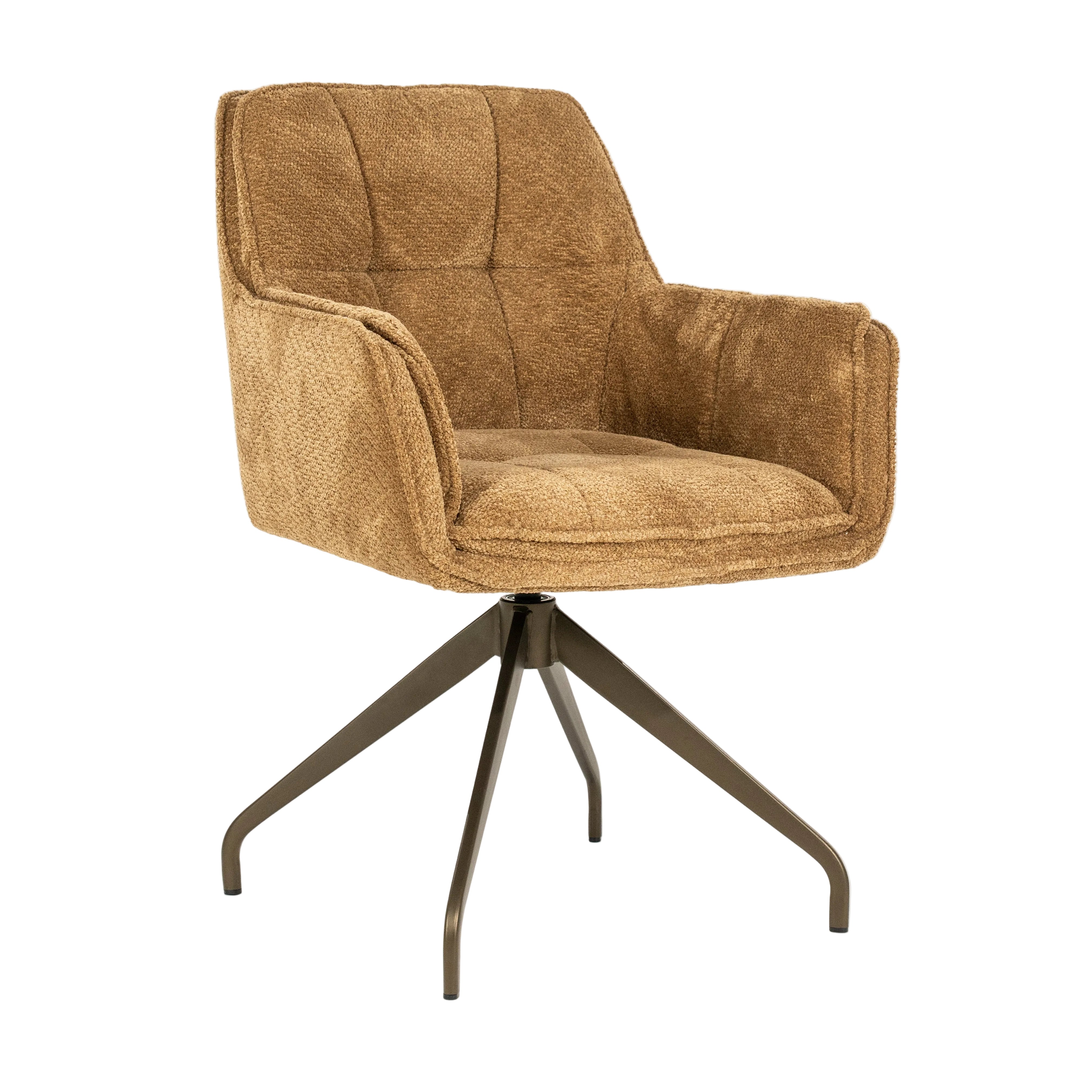 HUGO mustard swivel chair with dark brown base