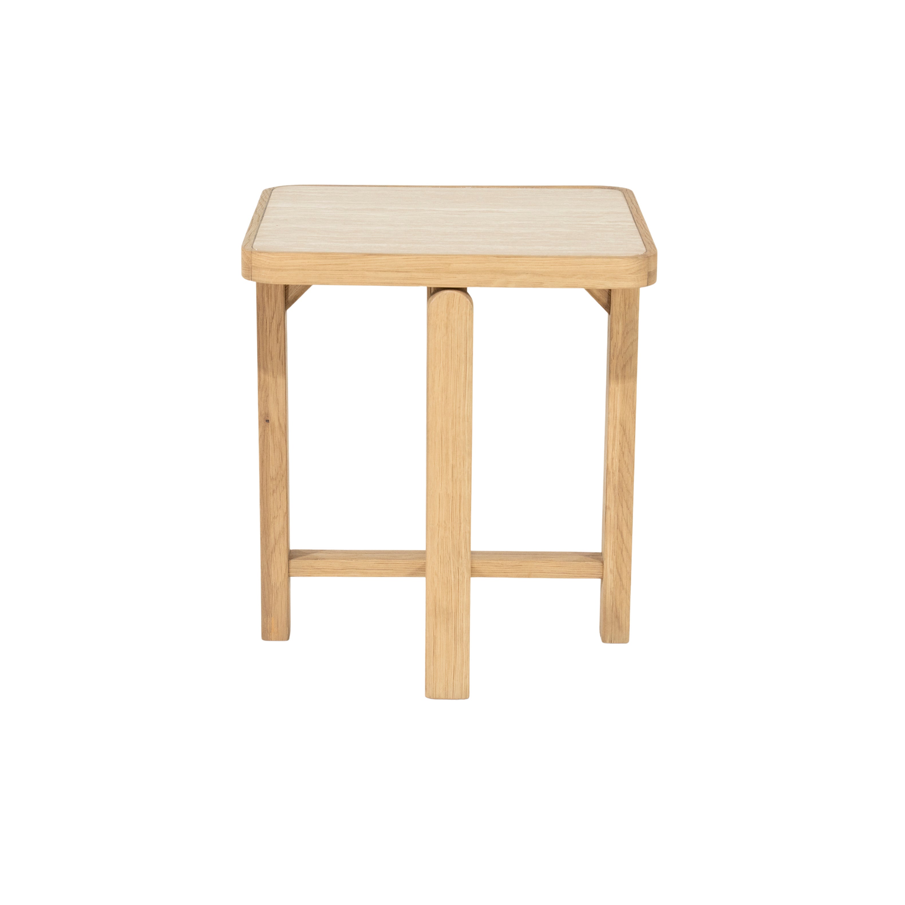 VIDAR side table in travertine with an oak base