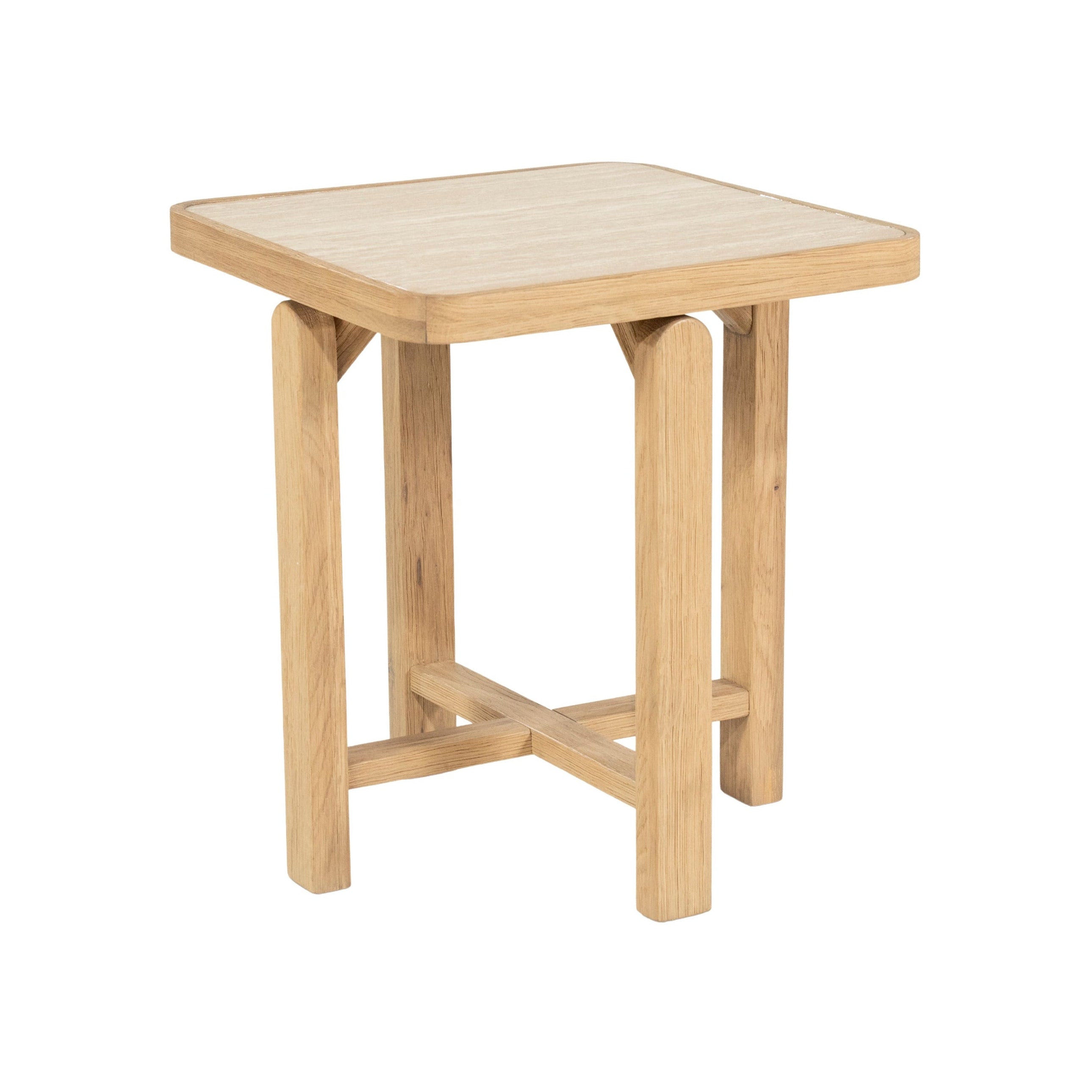 VIDAR side table in travertine with an oak base