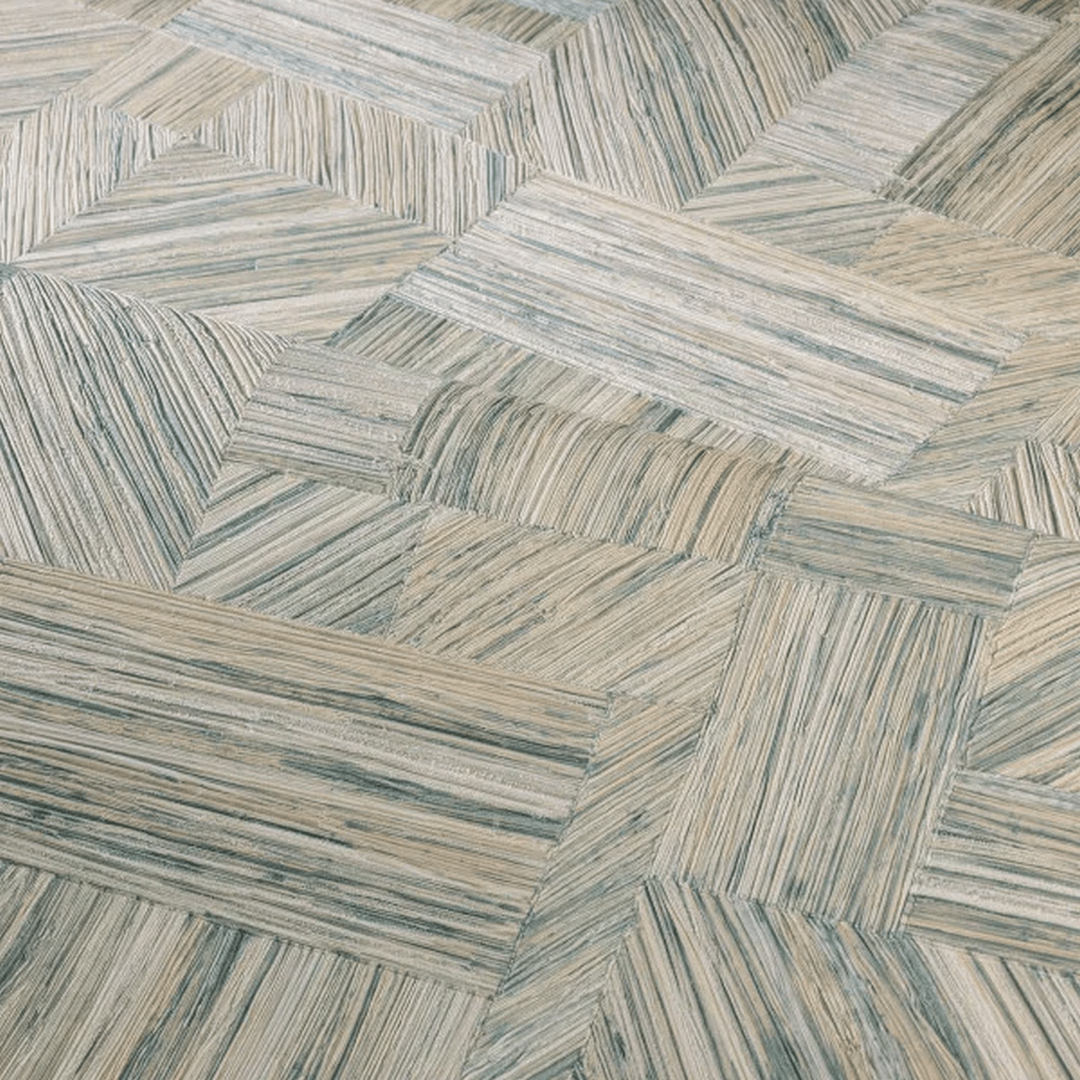 Wallpaper imitating straw patchwork IMBRICATION - GIVRE icy blue