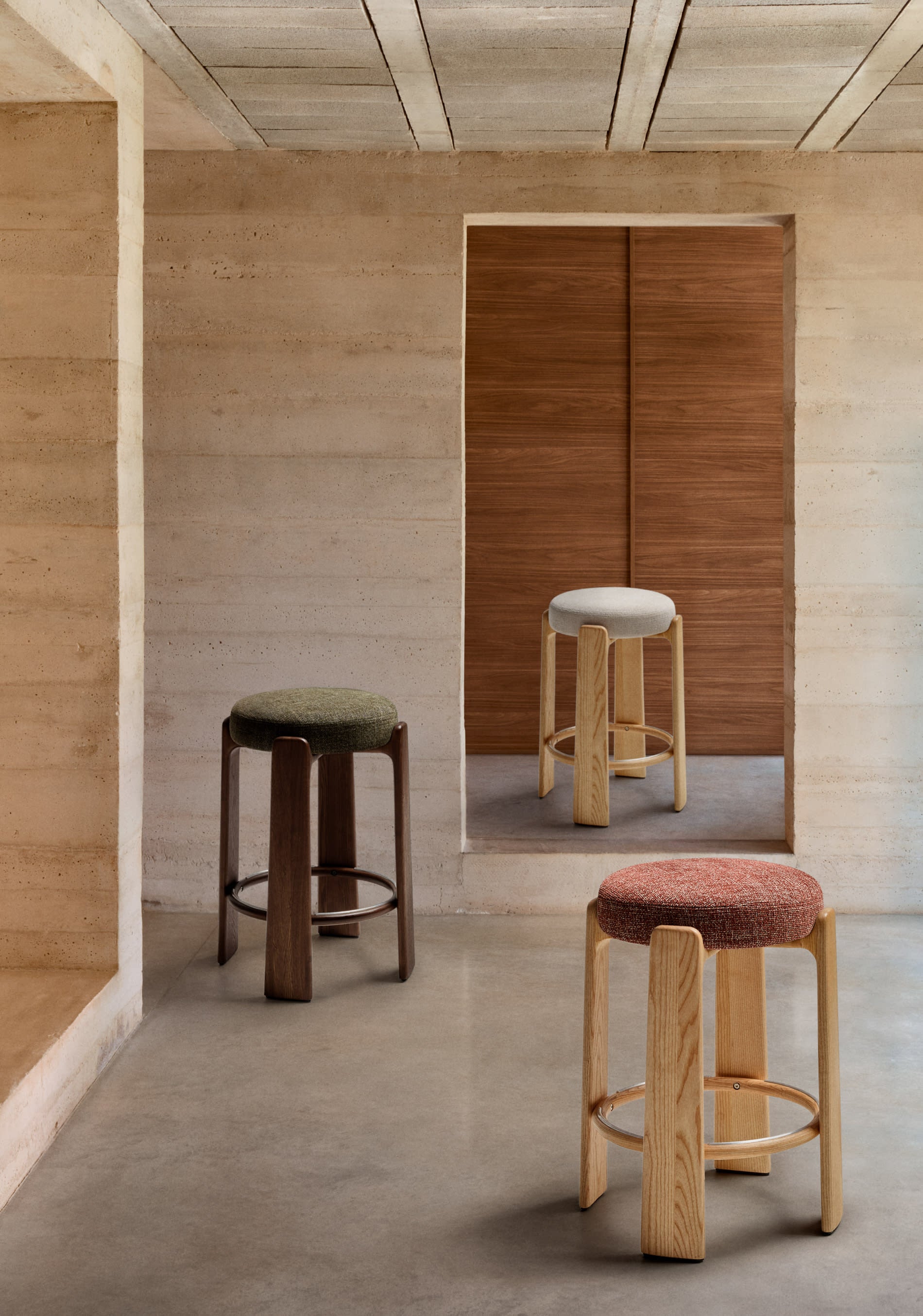 GRANITE brown chenille bar stool with a dark ash base