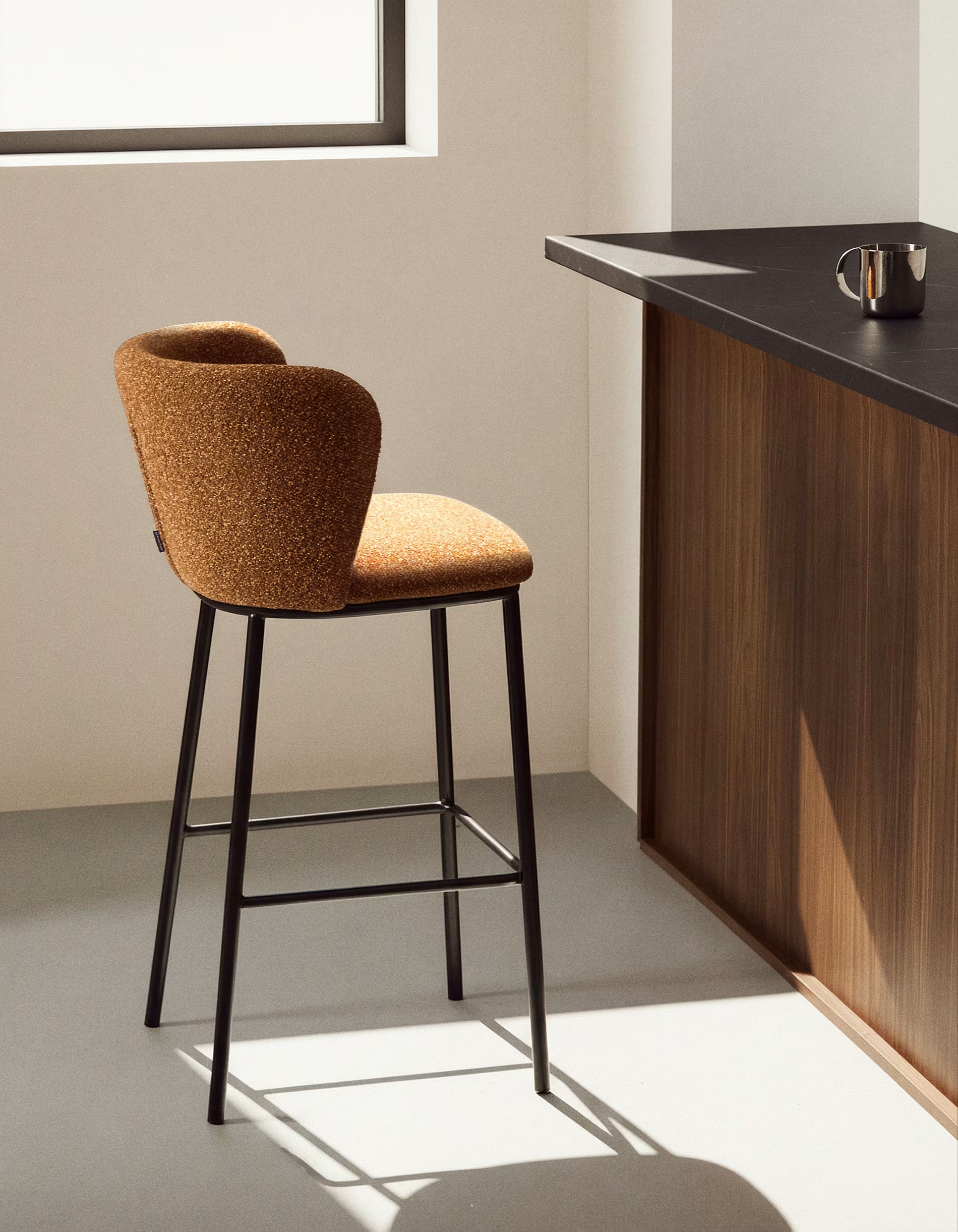 Bar stool CISELIA brick chenille with black base