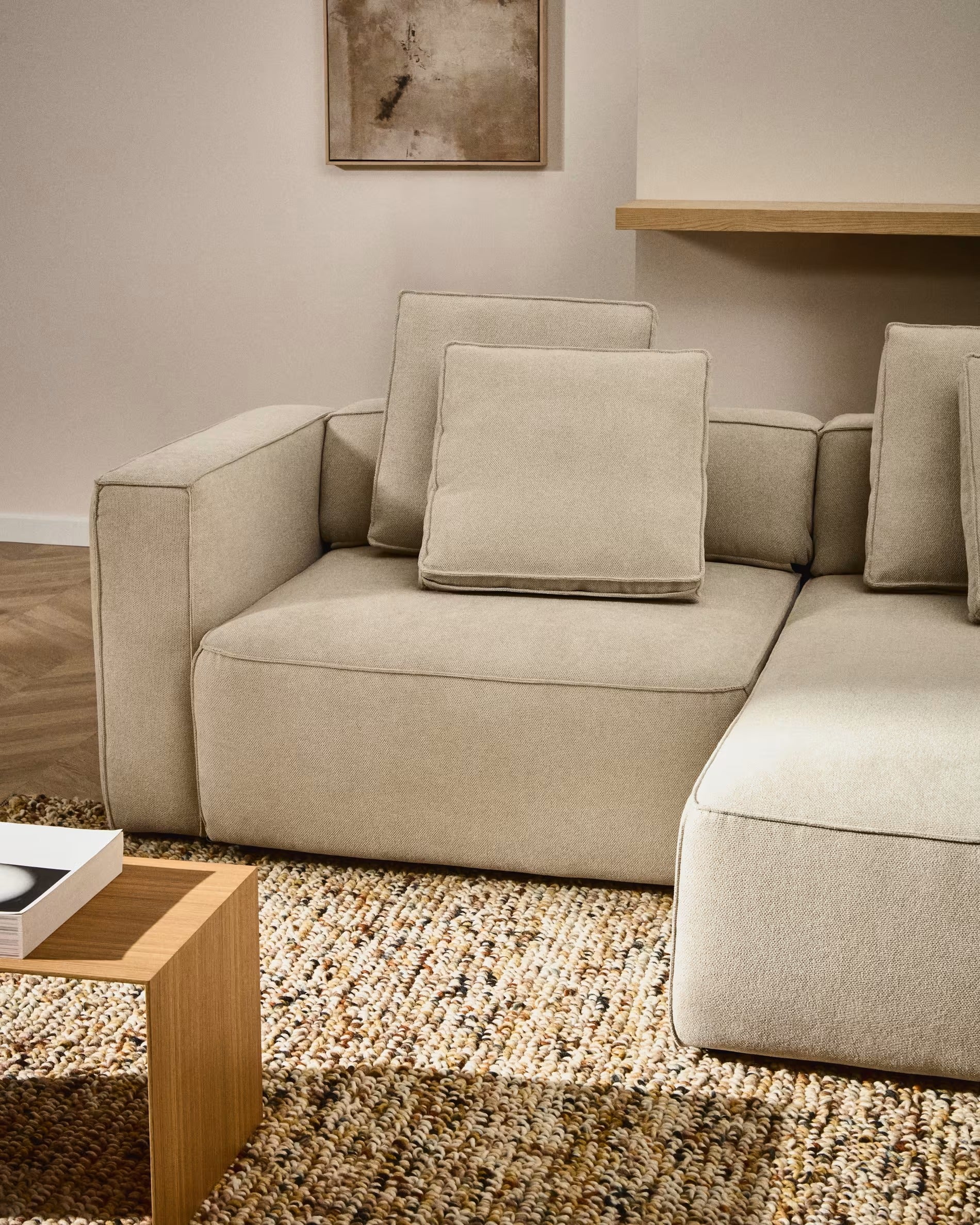 Rechtsseitige 3-Sitzer-Couch mit Schlaffunktion MARELA beige