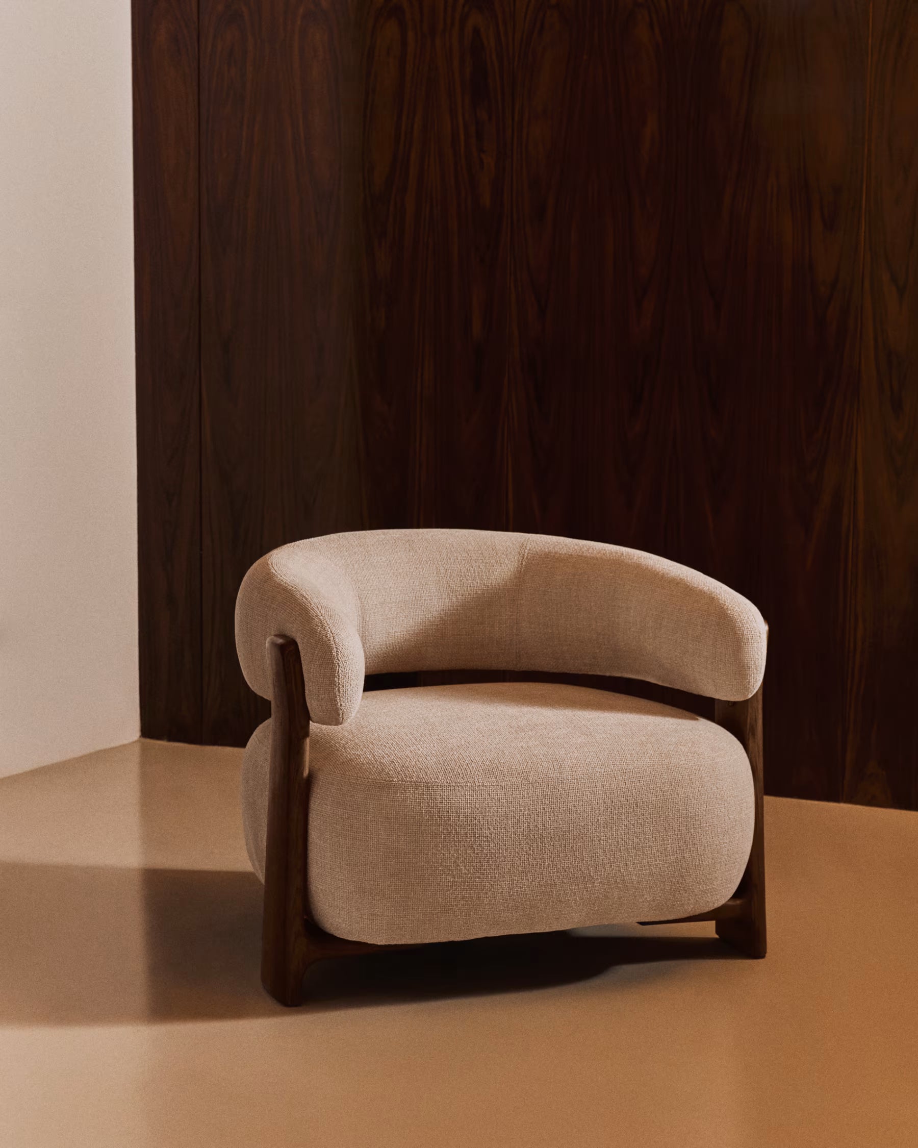Sessel GRANITE beige Chenille mit dunklem Eschenfuß