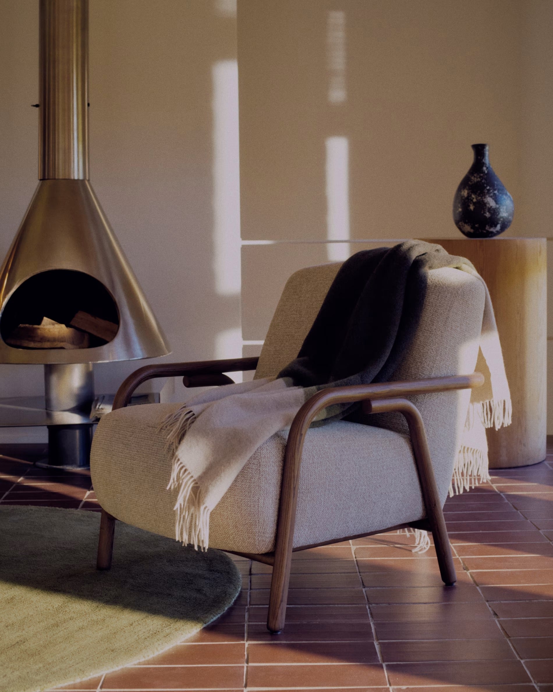 Beiger SYLO Sessel mit dunklem Eschenfuß