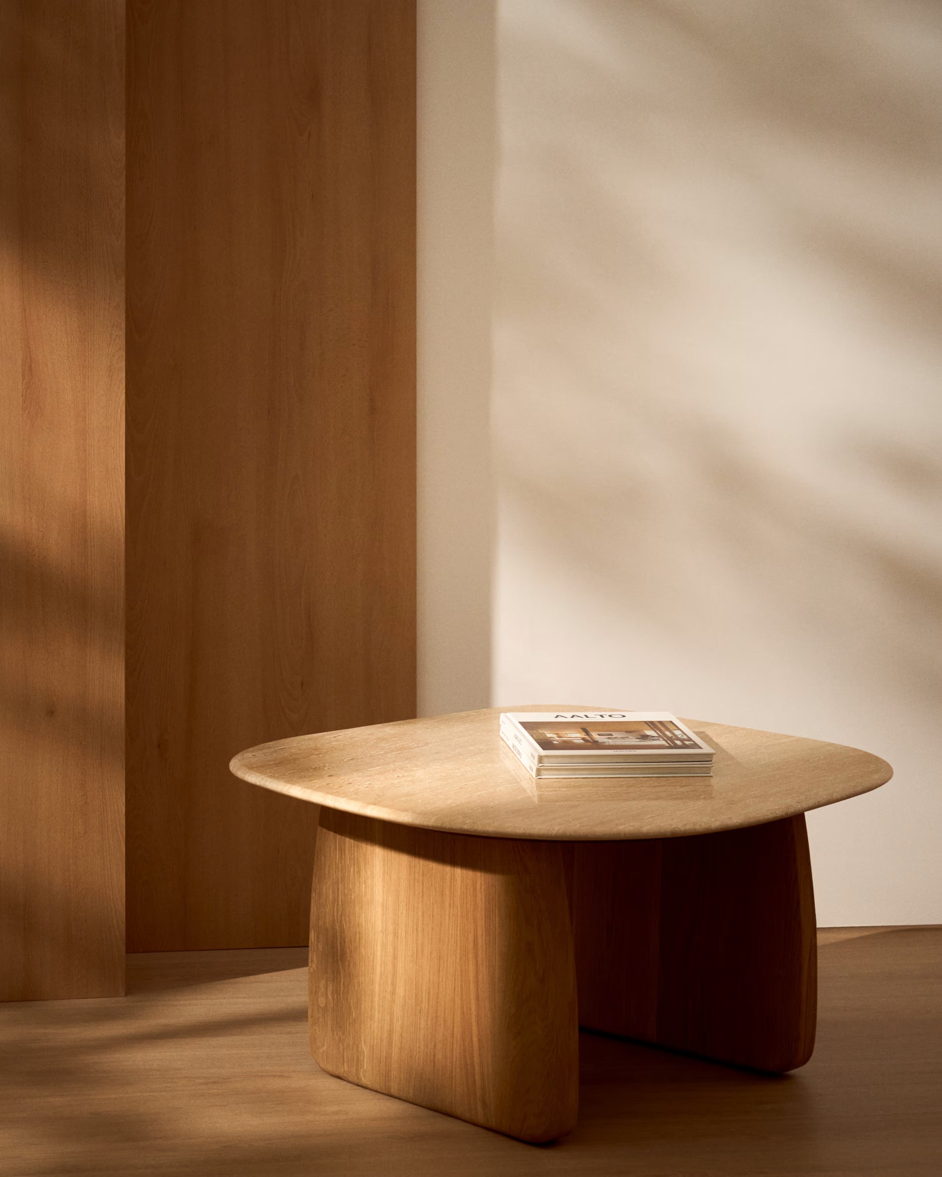 PIRITA Side Table in Travertine with Wooden Base