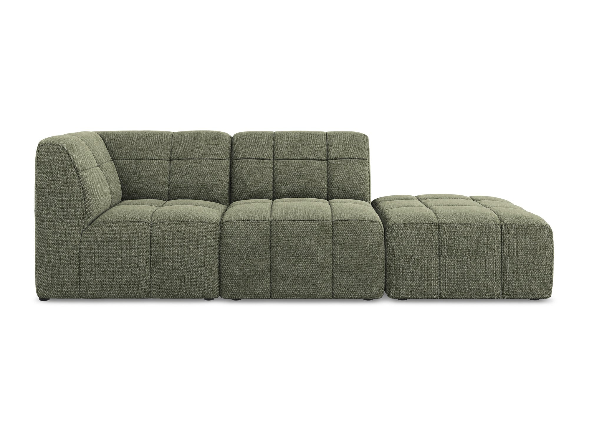 Modulares, linksseitiges, offenes 3-Sitzer-Sofa ALOHA in olivgrünem Boucle
