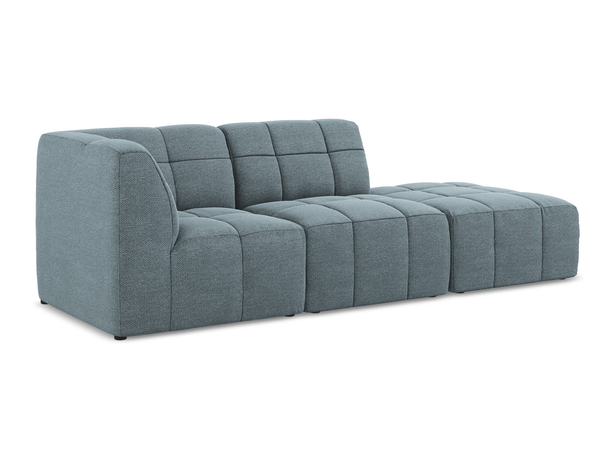 Left-facing open modular sofa ALOHA in denim blue boucle, 3-seater