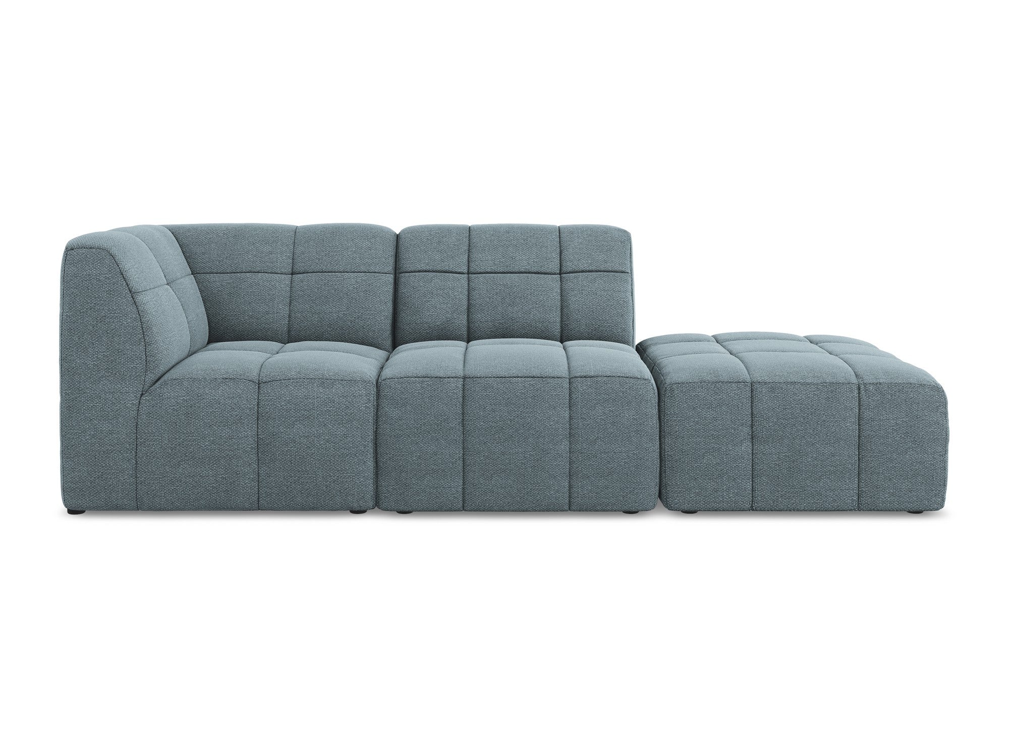Left-facing open modular sofa ALOHA in denim blue boucle, 3-seater