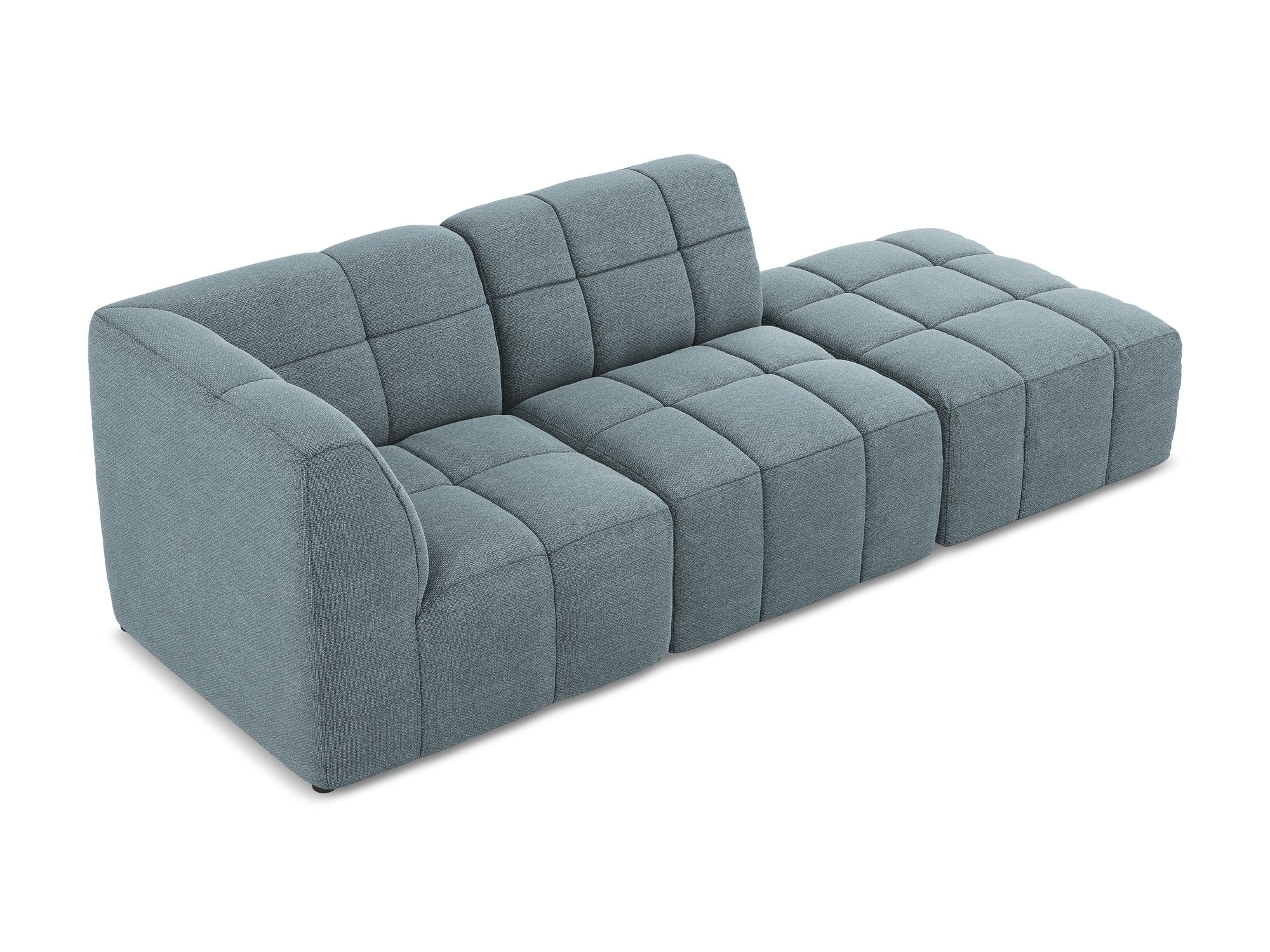Left-facing open modular sofa ALOHA in denim blue boucle, 3-seater