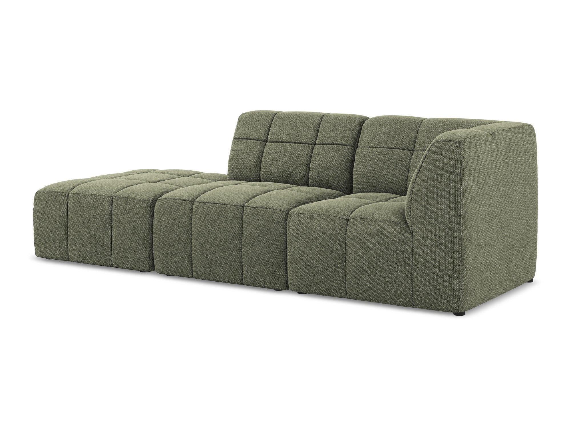Right-facing open modular 3-seater sofa ALOHA olive boucle