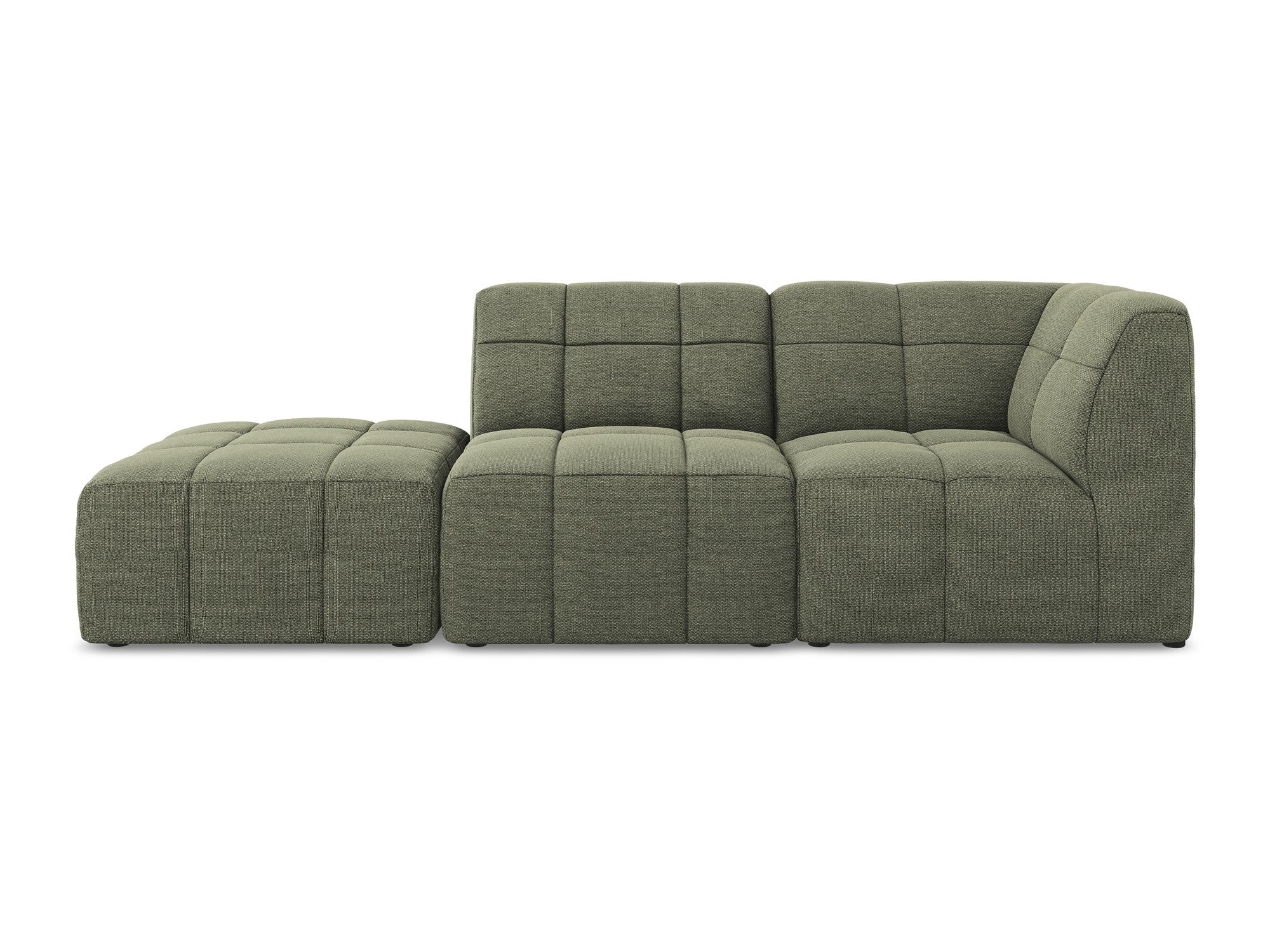 Right-facing open modular 3-seater sofa ALOHA olive boucle