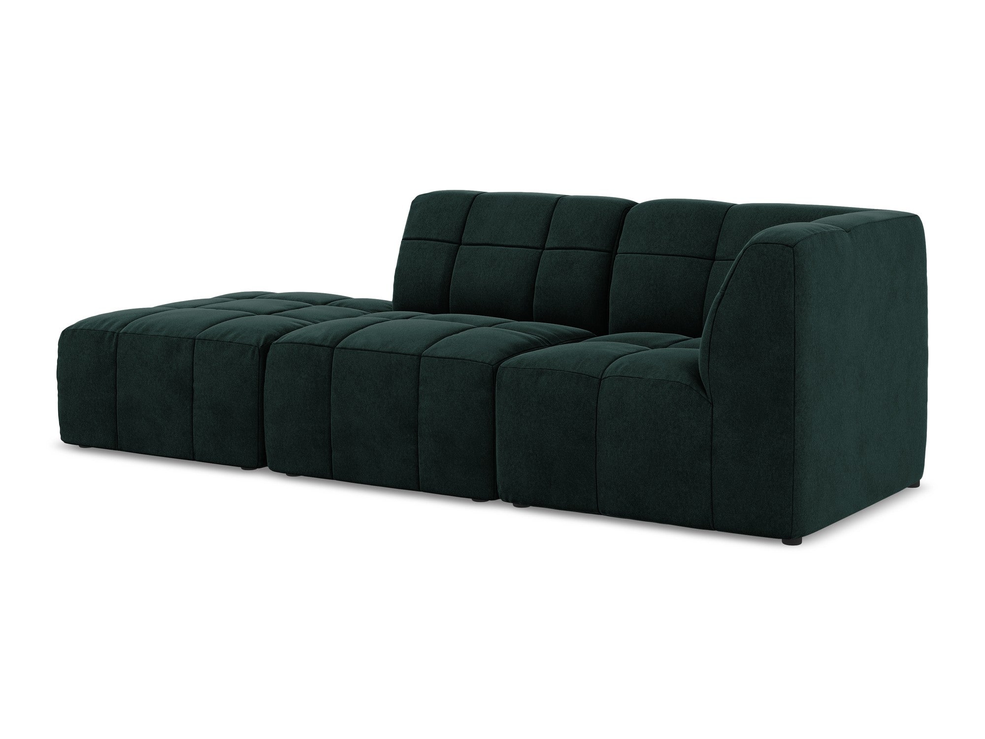 Aloha 3-Seater Open Right-Arm Velvet Modular Sofa in Gray-Green