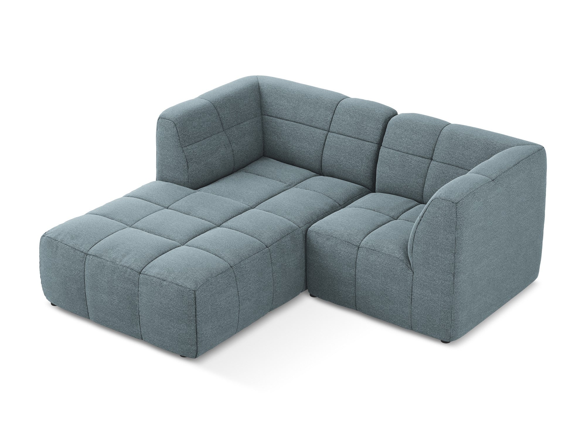 Left-facing modular 2-seater sofa ALOHA denim blue boucle