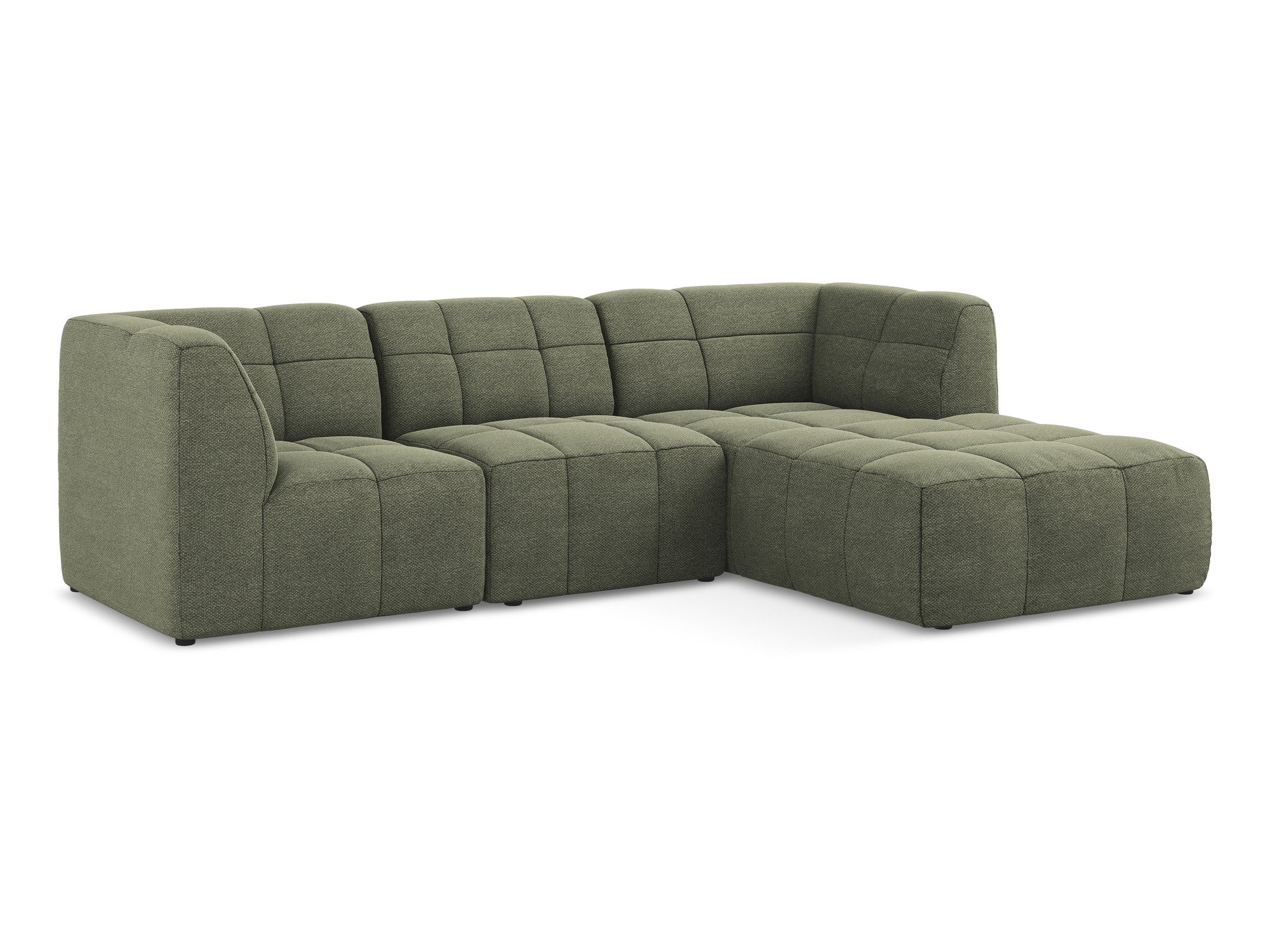 Right-facing modular sofa 3-seater ALOHA olive boucle