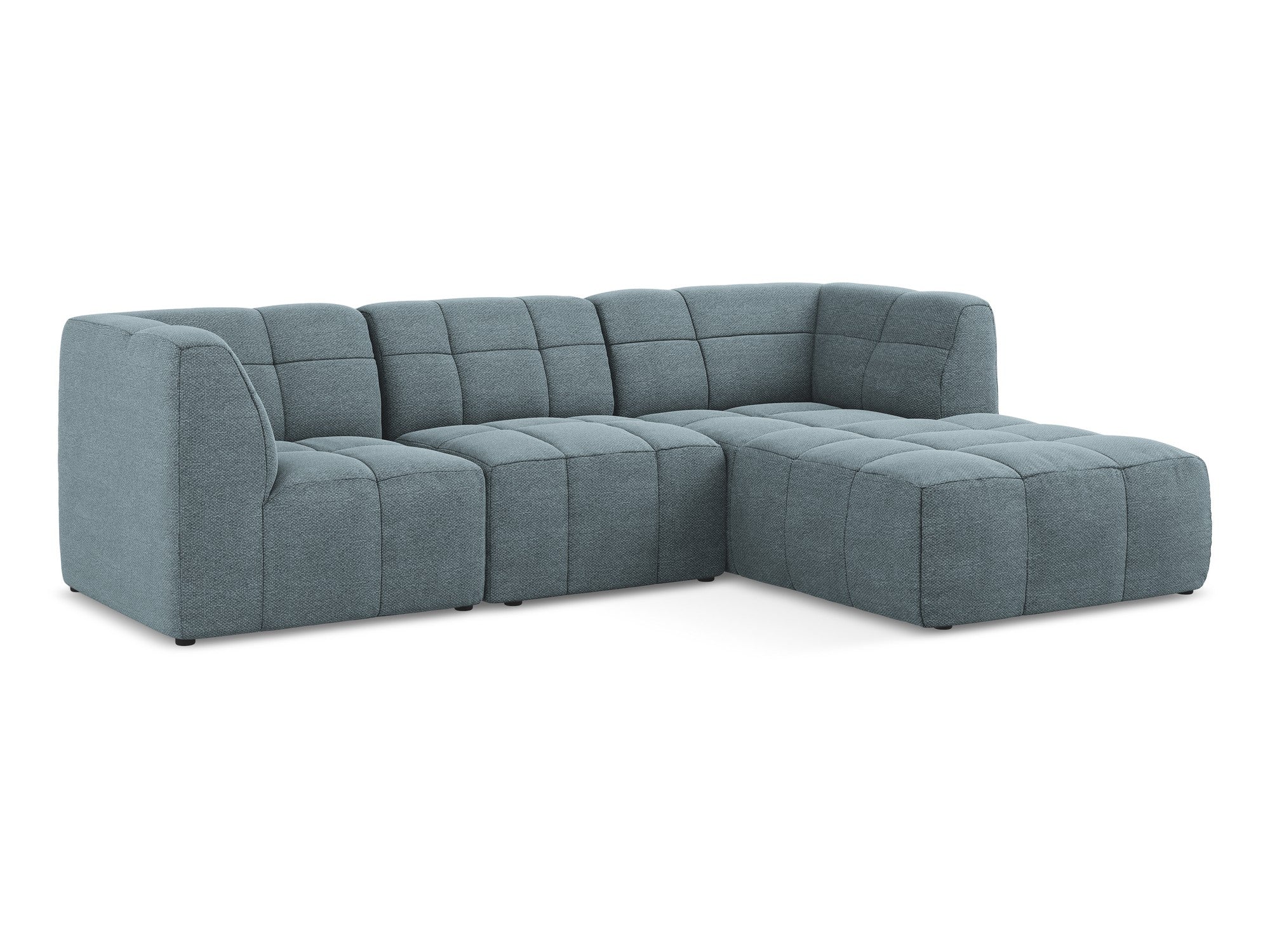 Right-facing modular sofa ALOHA in blue denim boucle, 3-seater