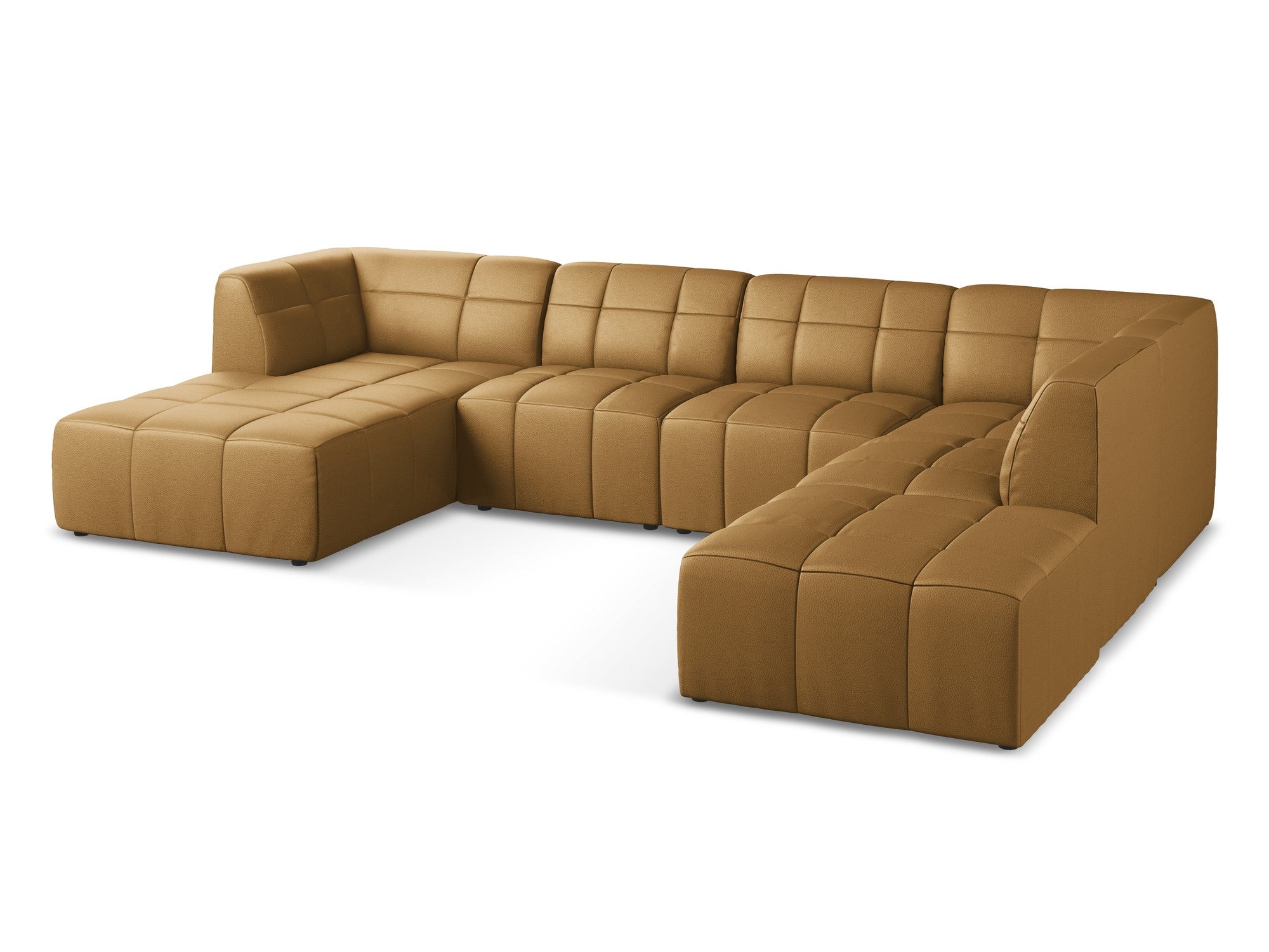 Modularer Panoramawinkelsofa ALOHA in karamelbraunem Kunstleder