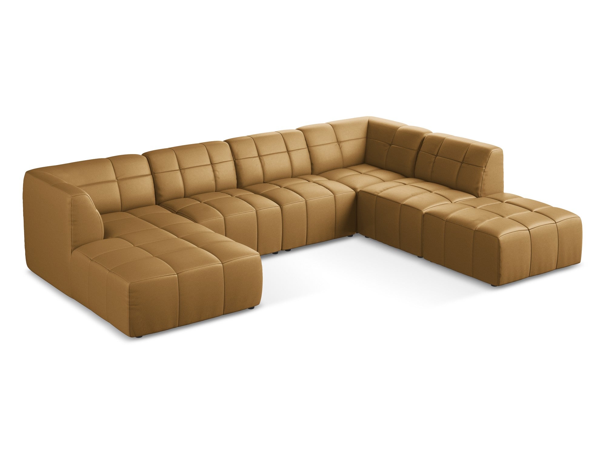 Modularer Panoramawinkelsofa ALOHA in karamelbraunem Kunstleder