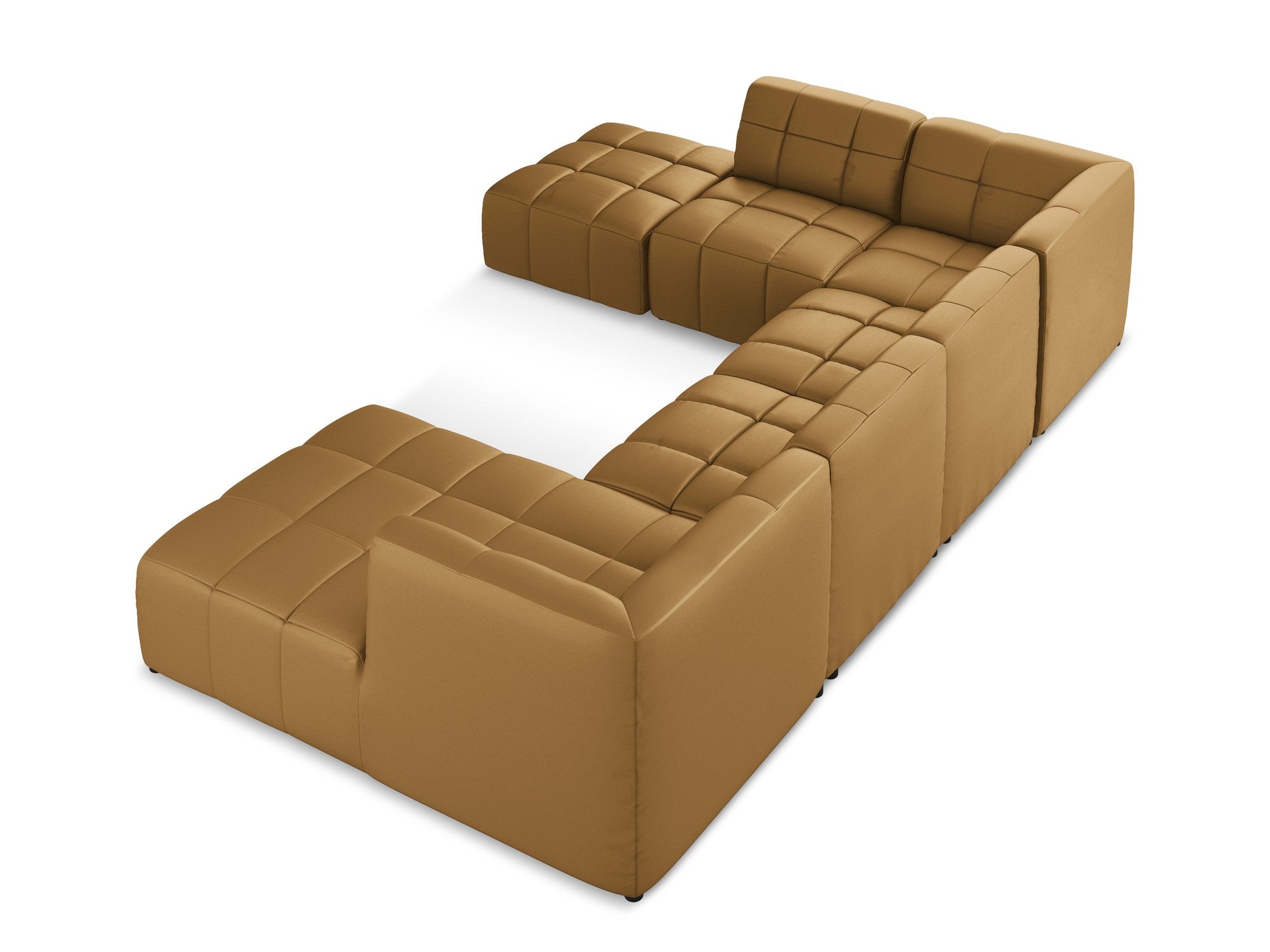 Modularer Panoramawinkelsofa ALOHA in karamelbraunem Kunstleder