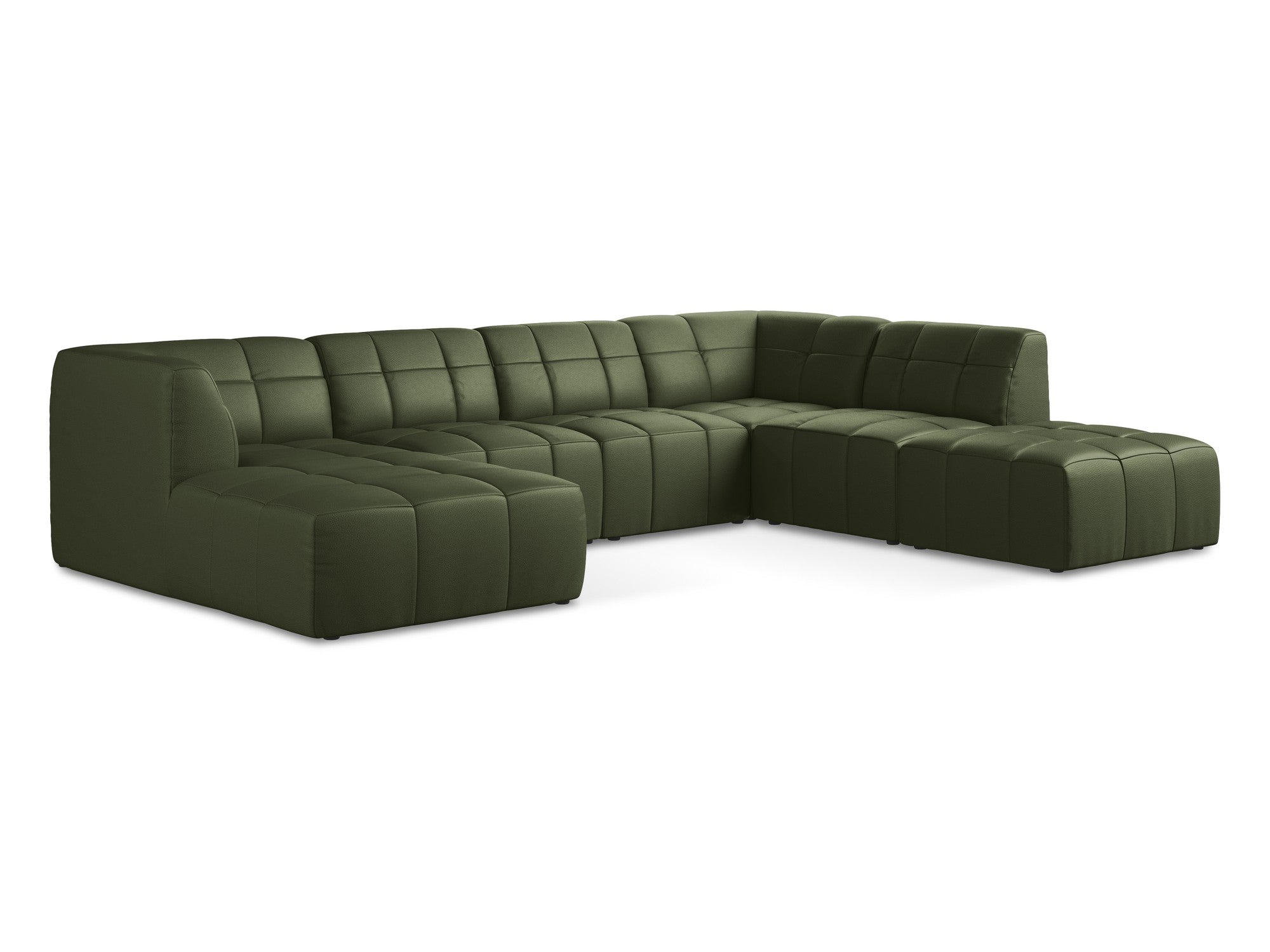 Modularer Panoramawinkelsofa ALOHA aus dunkelgrünem Kunstleder