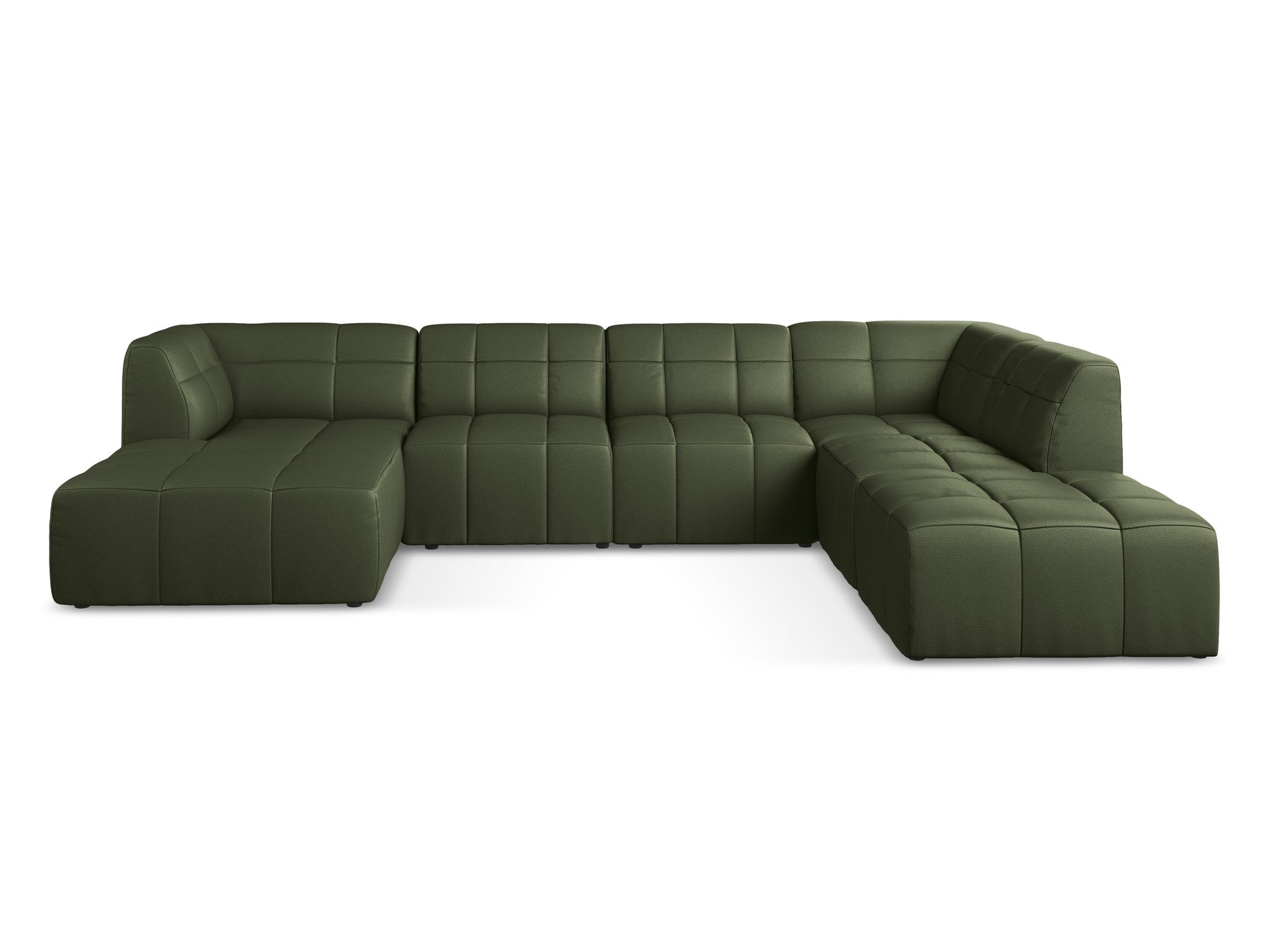 Modularer Panoramawinkelsofa ALOHA aus dunkelgrünem Kunstleder